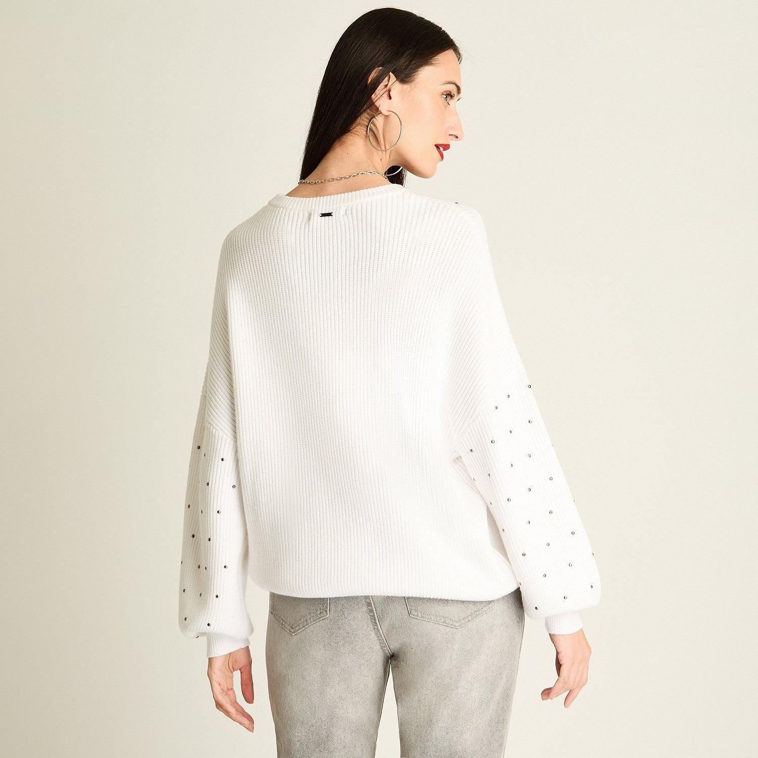 Tejido Cuello Mock Con Strass Blanco-2