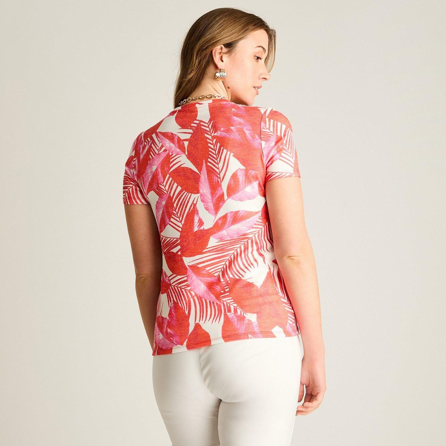 Polera Roja Estampado Tropical Elegante-1