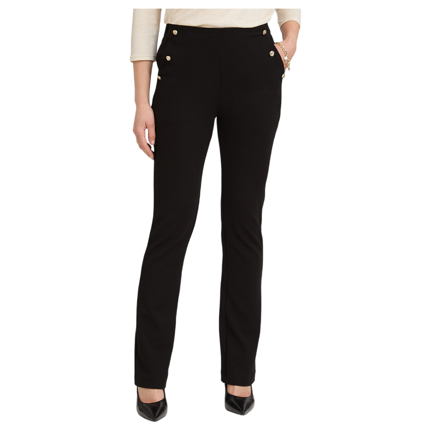 Pantalón Formal Flare con Botones en Bolsillos Negro-0