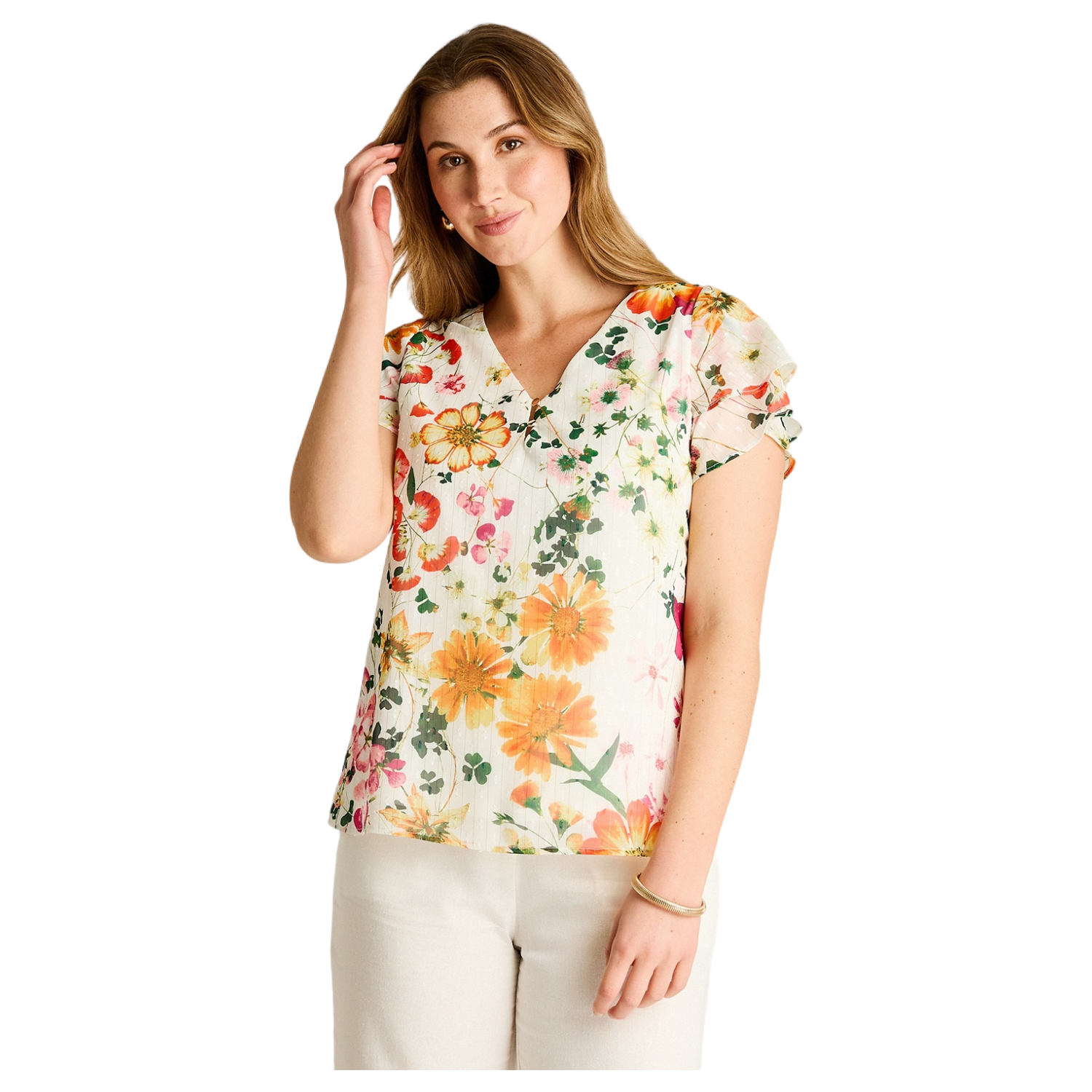Blusa Naranjo Floral Manga Corta-0