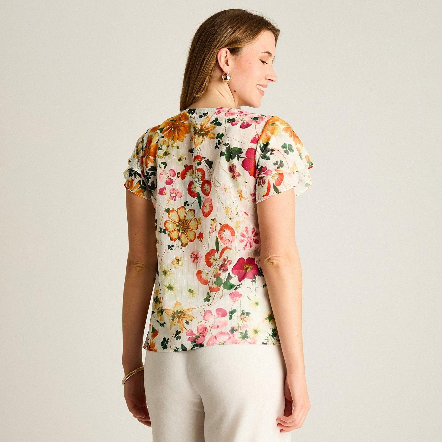 Blusa Naranjo Floral Manga Corta-1