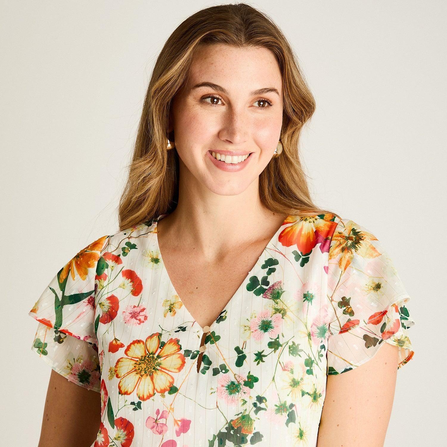 Blusa Naranjo Floral Manga Corta-2