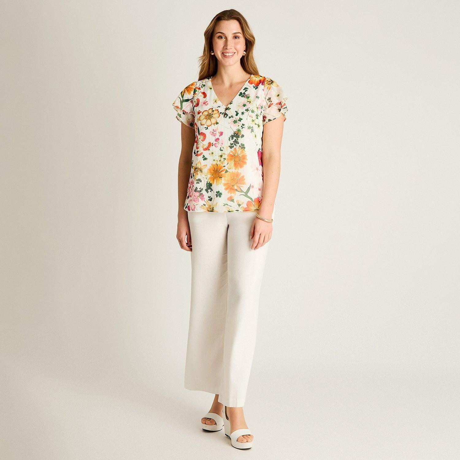 Blusa Naranjo Floral Manga Corta-3