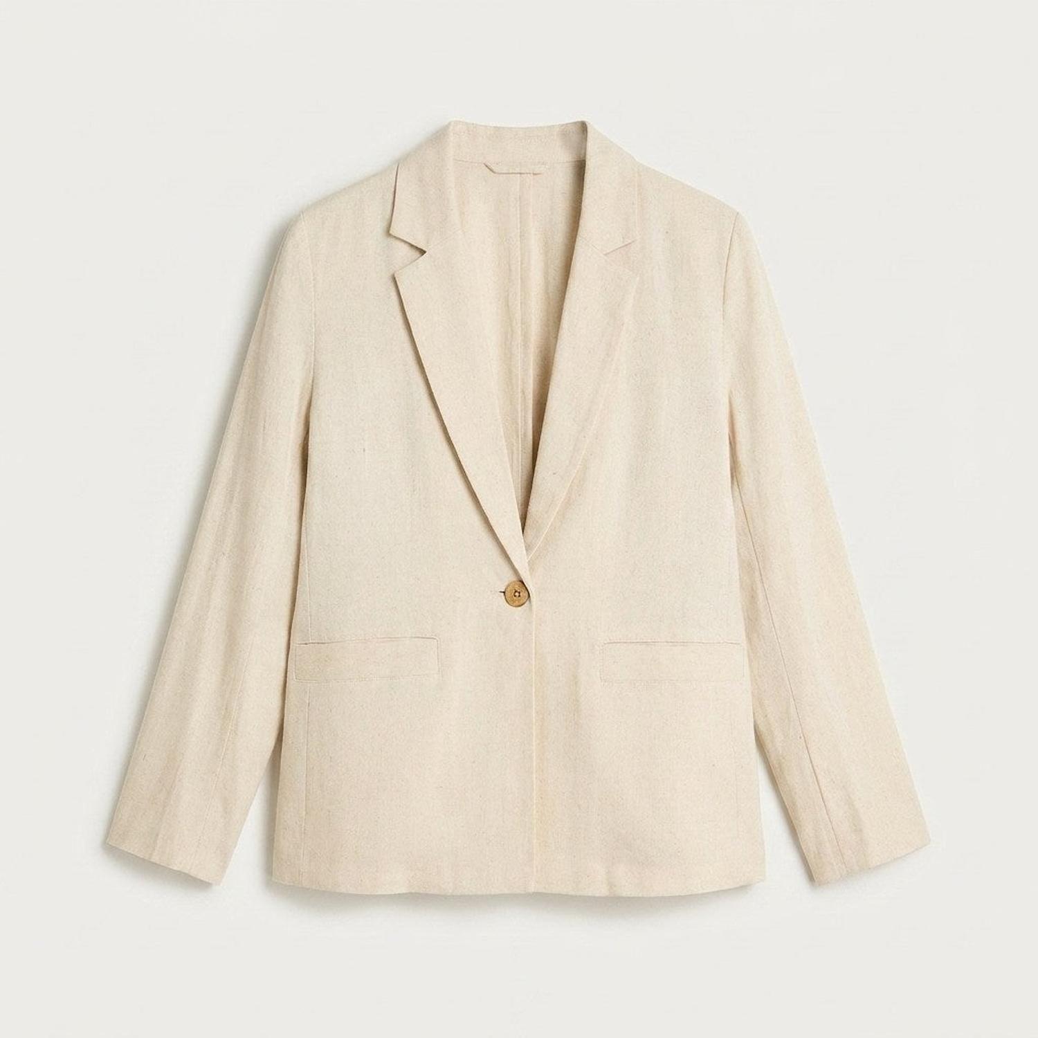 Blazer Lino Botones Madera Beige-4