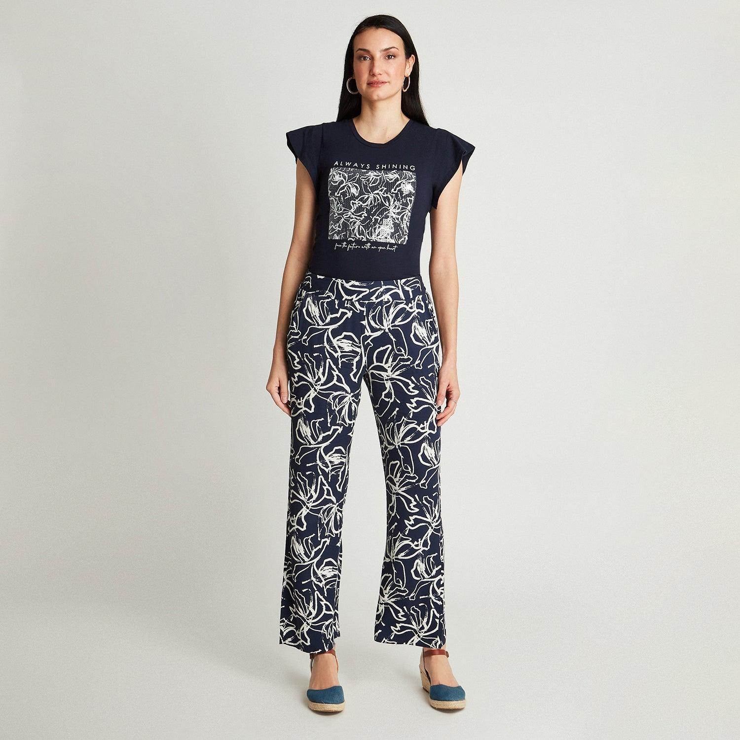 Pantalón Palazzo Azul Con Pretina Ancha-3