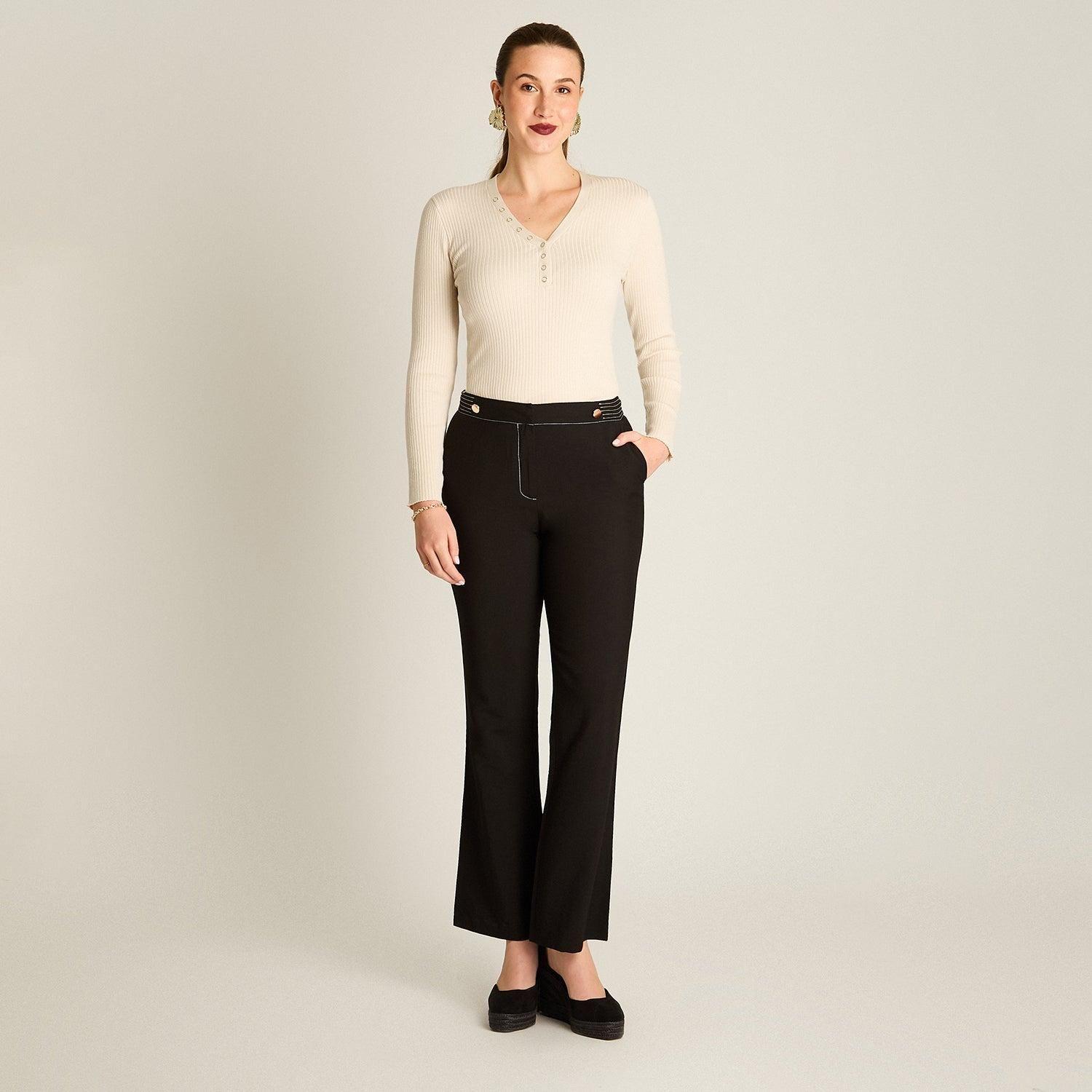 Pantalon Formal Negro Elasticidad Nula Sin Forro Calce Normal Tela Plano-3