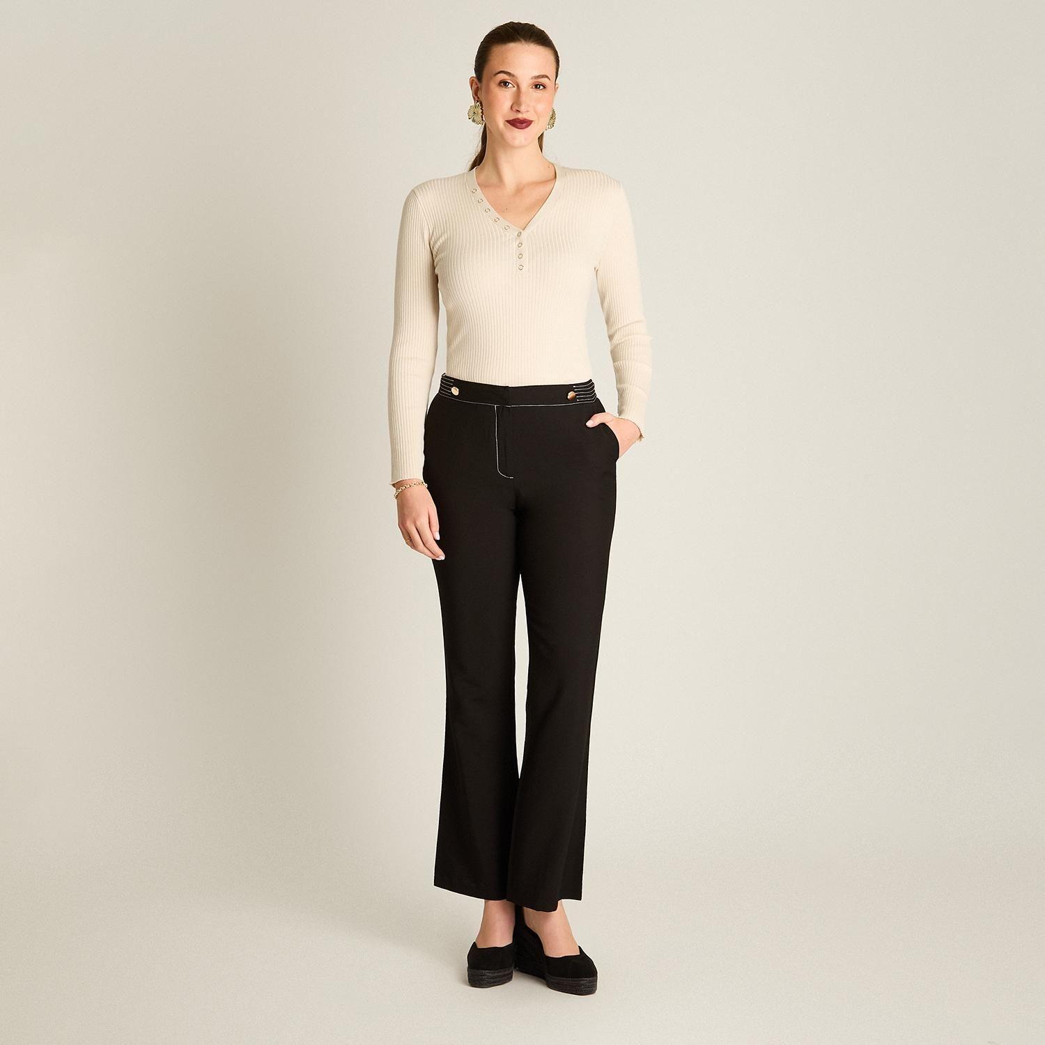 Pantalón Negro Palazzo Formal tela liviana-3