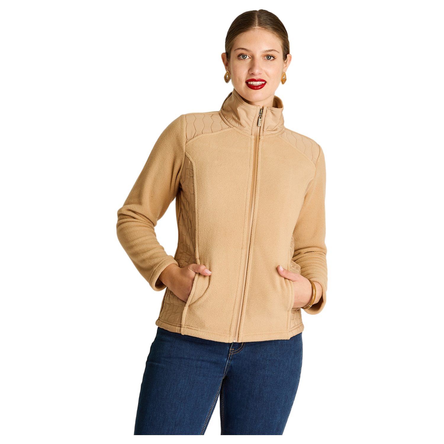 Polerón Polar Camel Full Zipper con Diseño Quilted-0