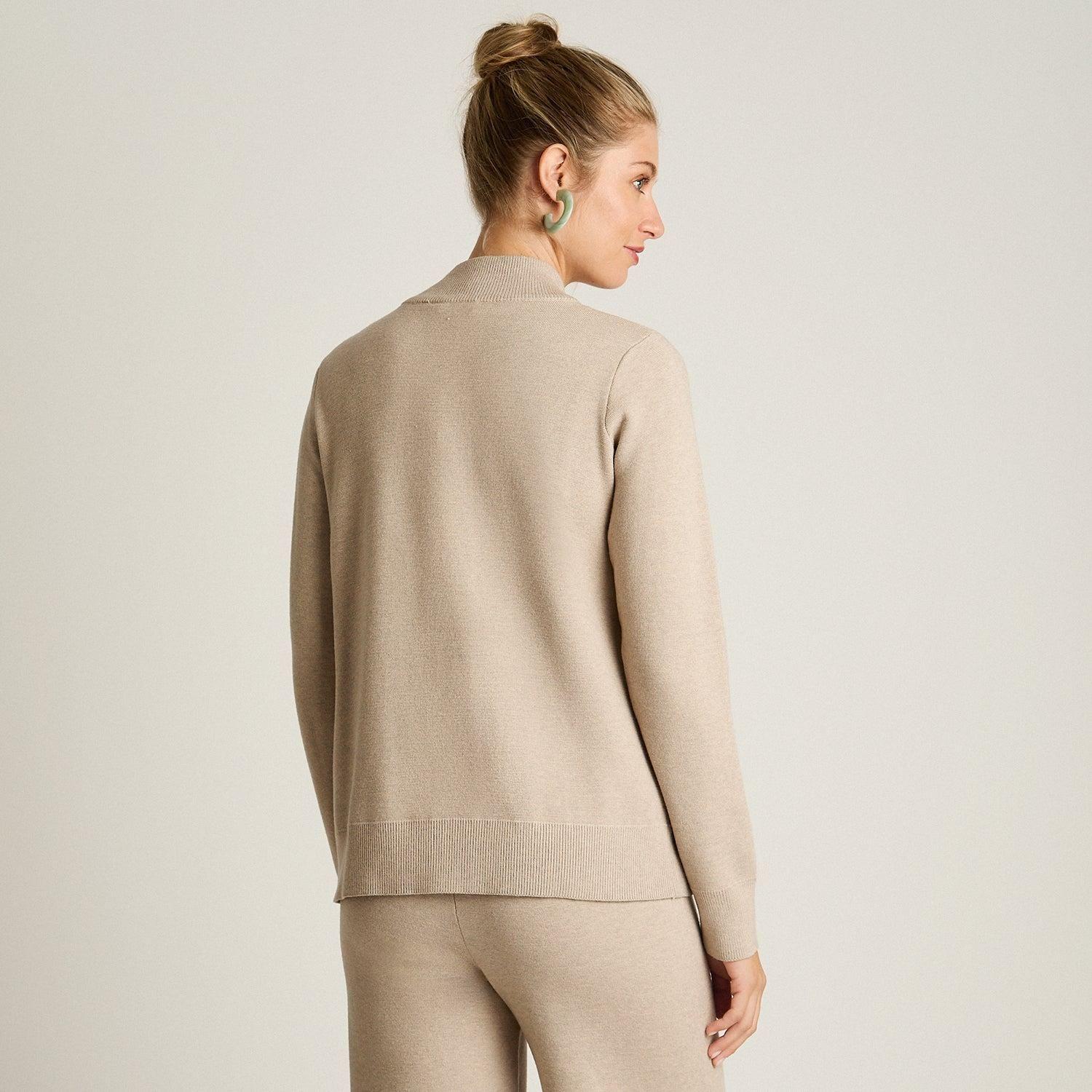 Cardigan Beige Manga Larga Elasticidad Media Sin Forro Calce Normal Tela Tejido-2