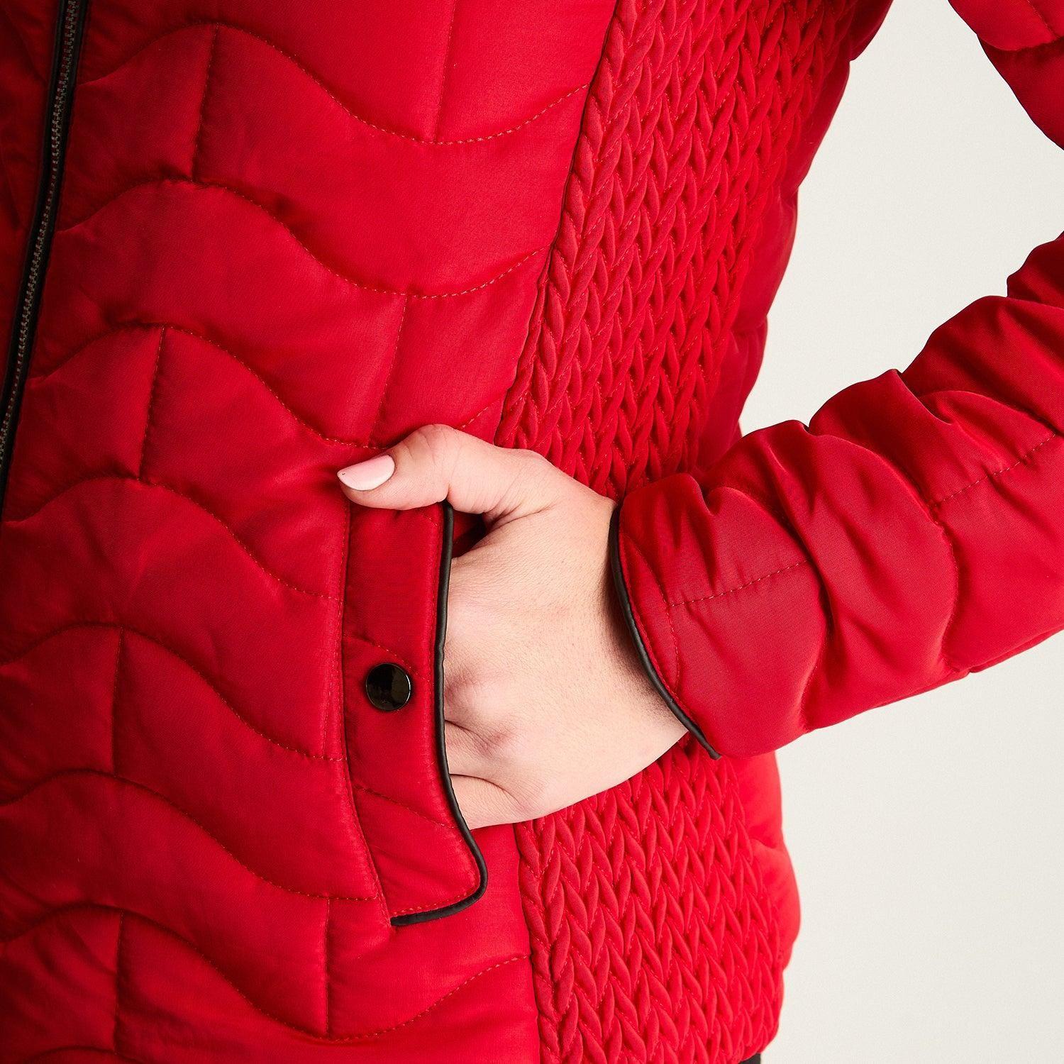 Parka Corta Forrada Manga Larga Rojo-2