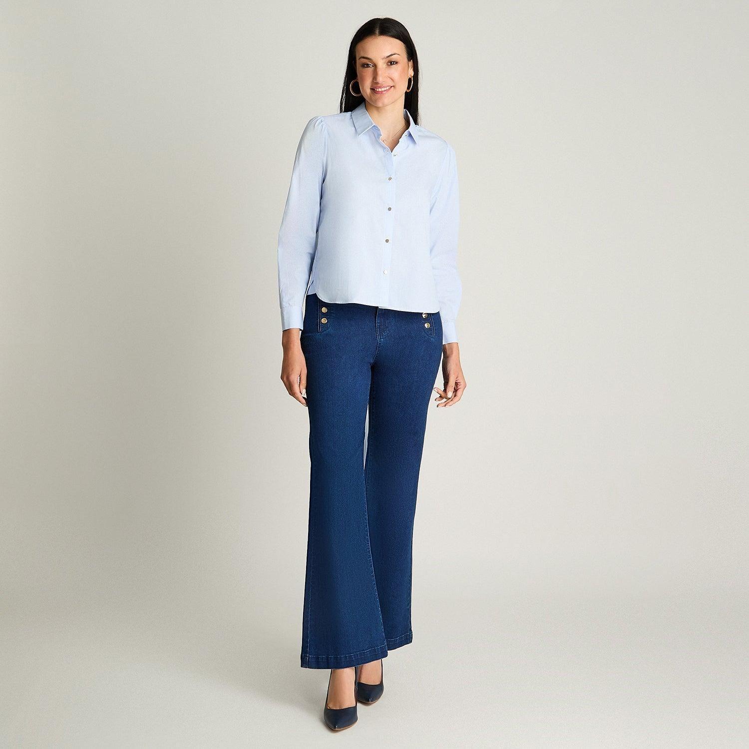 Blusa Manga Larga Con Botones Dorados Celeste-3