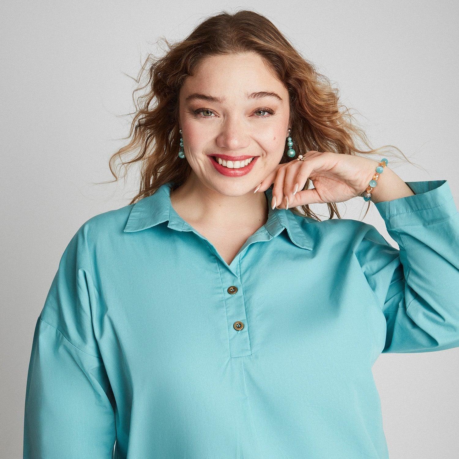 Blusa Turquesa Popelina Manga 3/4-2