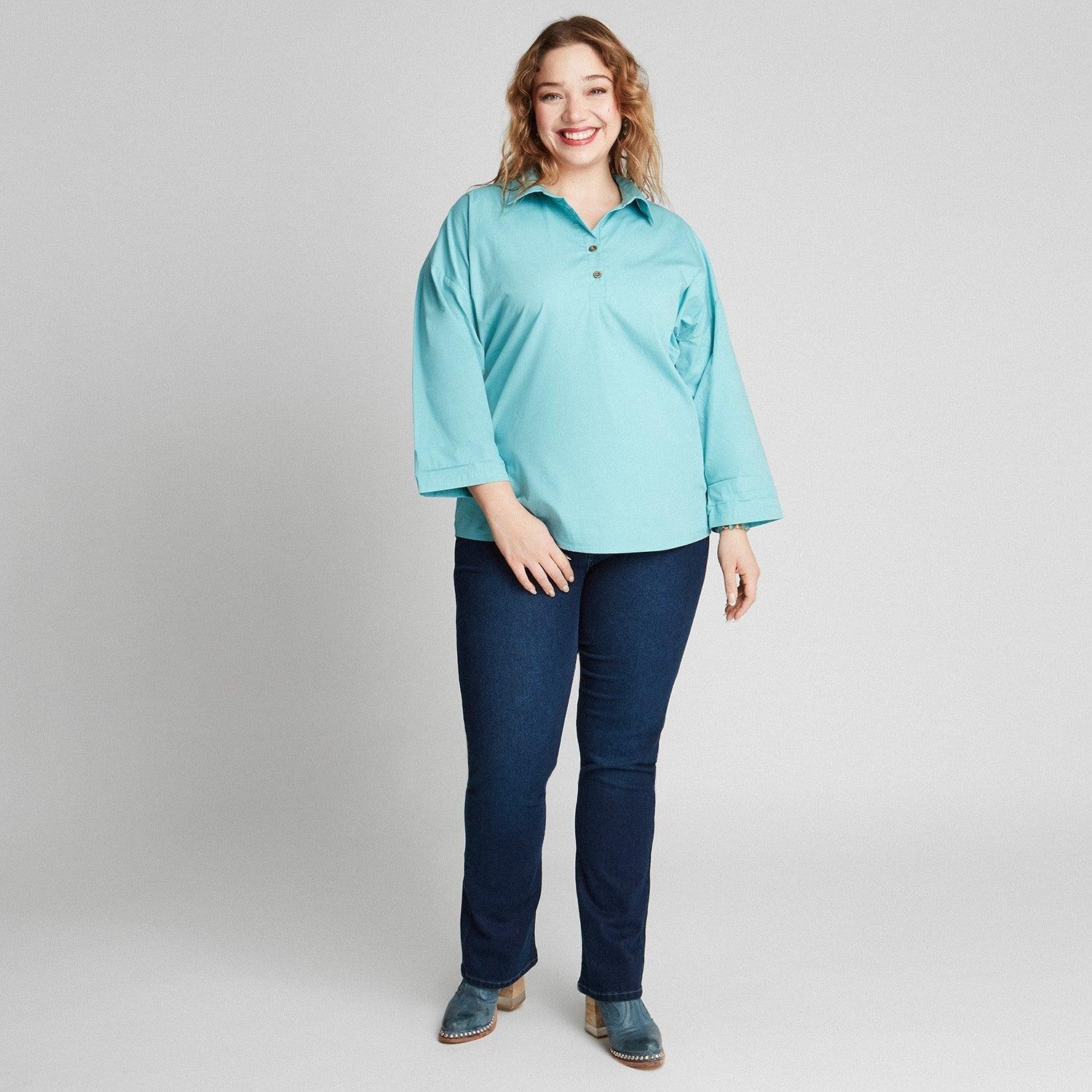 Blusa Turquesa Popelina Manga 3/4-3