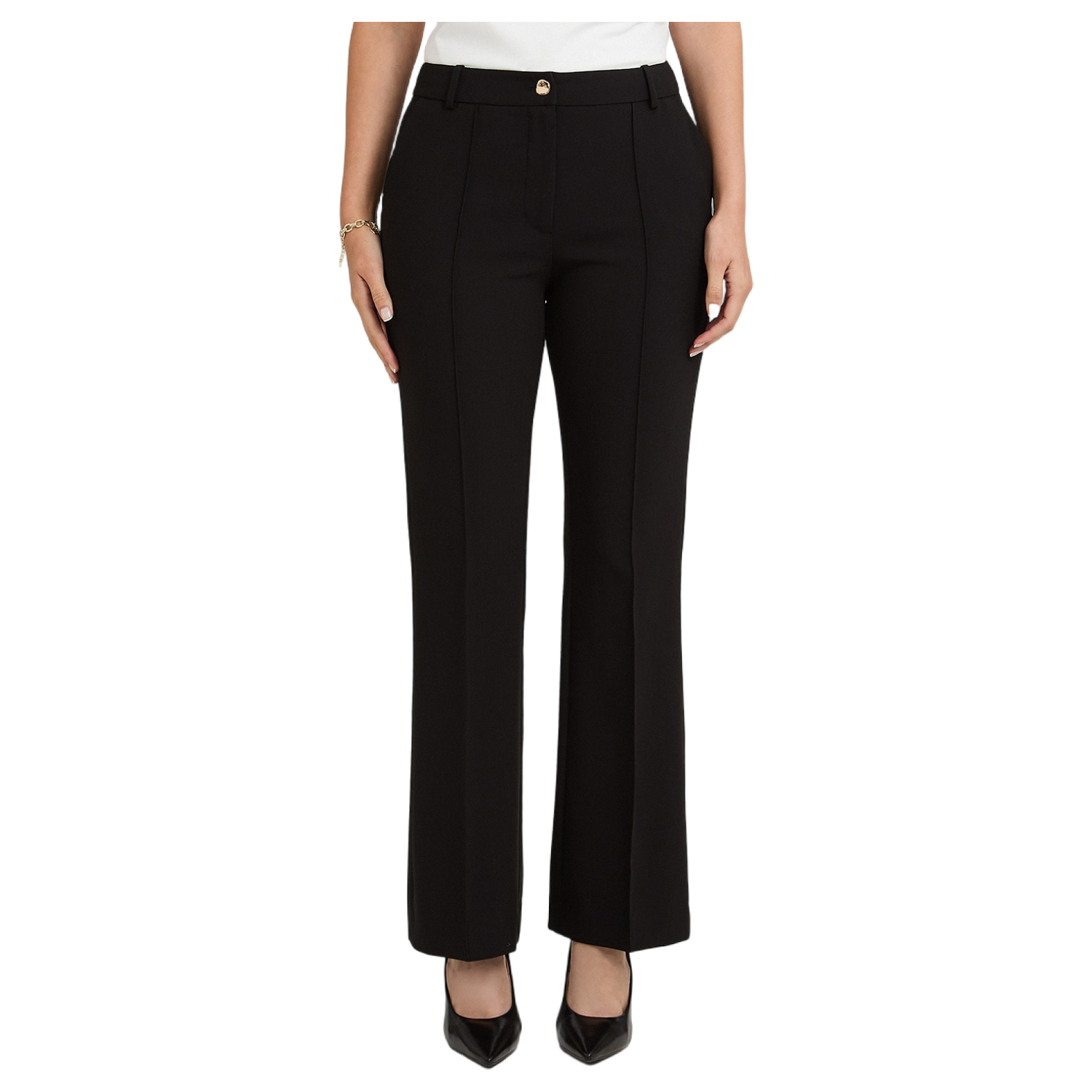 Pantalón Formal Flare con un Botón Negro-0