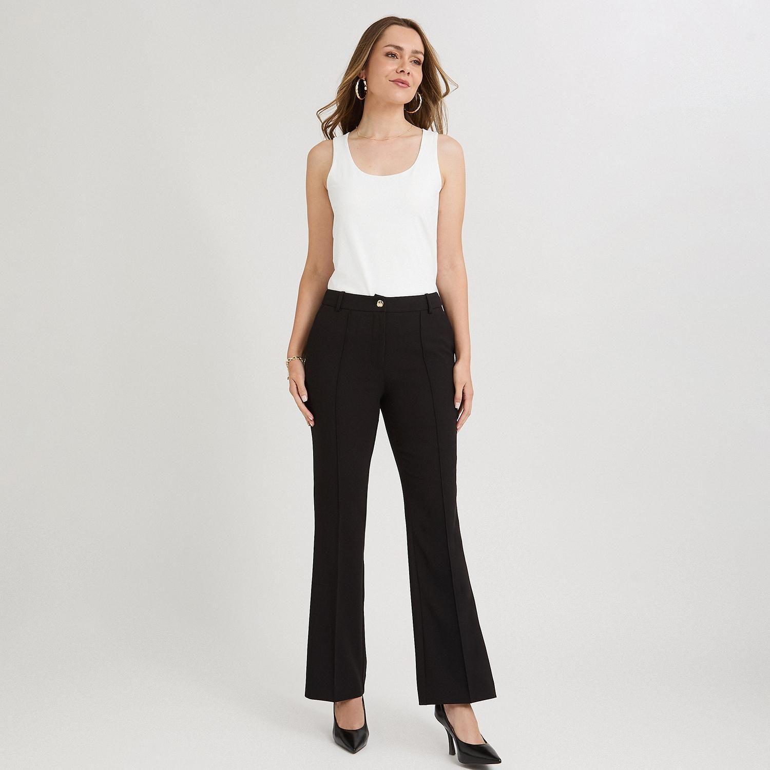 Pantalón Formal Flare con un Botón Negro-3
