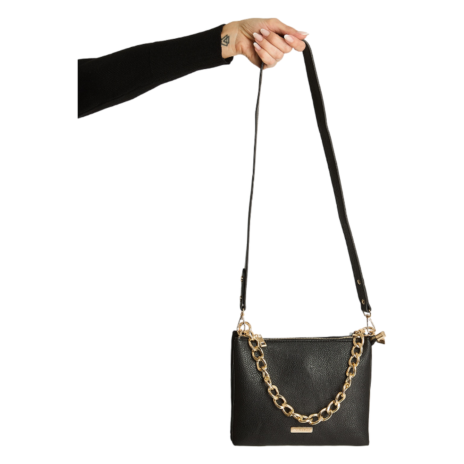 Cartera Triple Con Strap De Pu Y Cadena Negro-0
