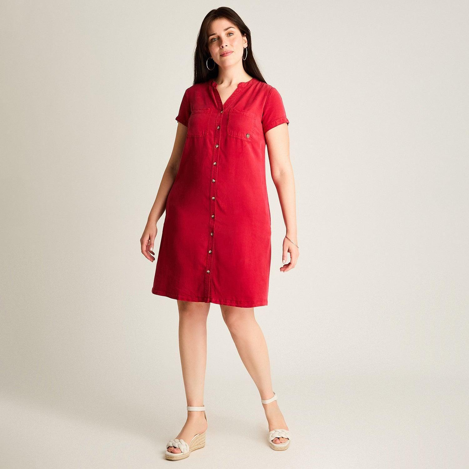 Vestido Corto Fucsia No Elasticado Sin Forro Calce Holgado-3