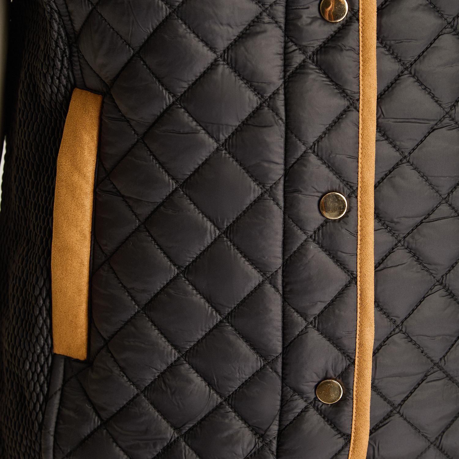 Parka Negra Sin Mangas Acolchada con Detalles en Suede-2