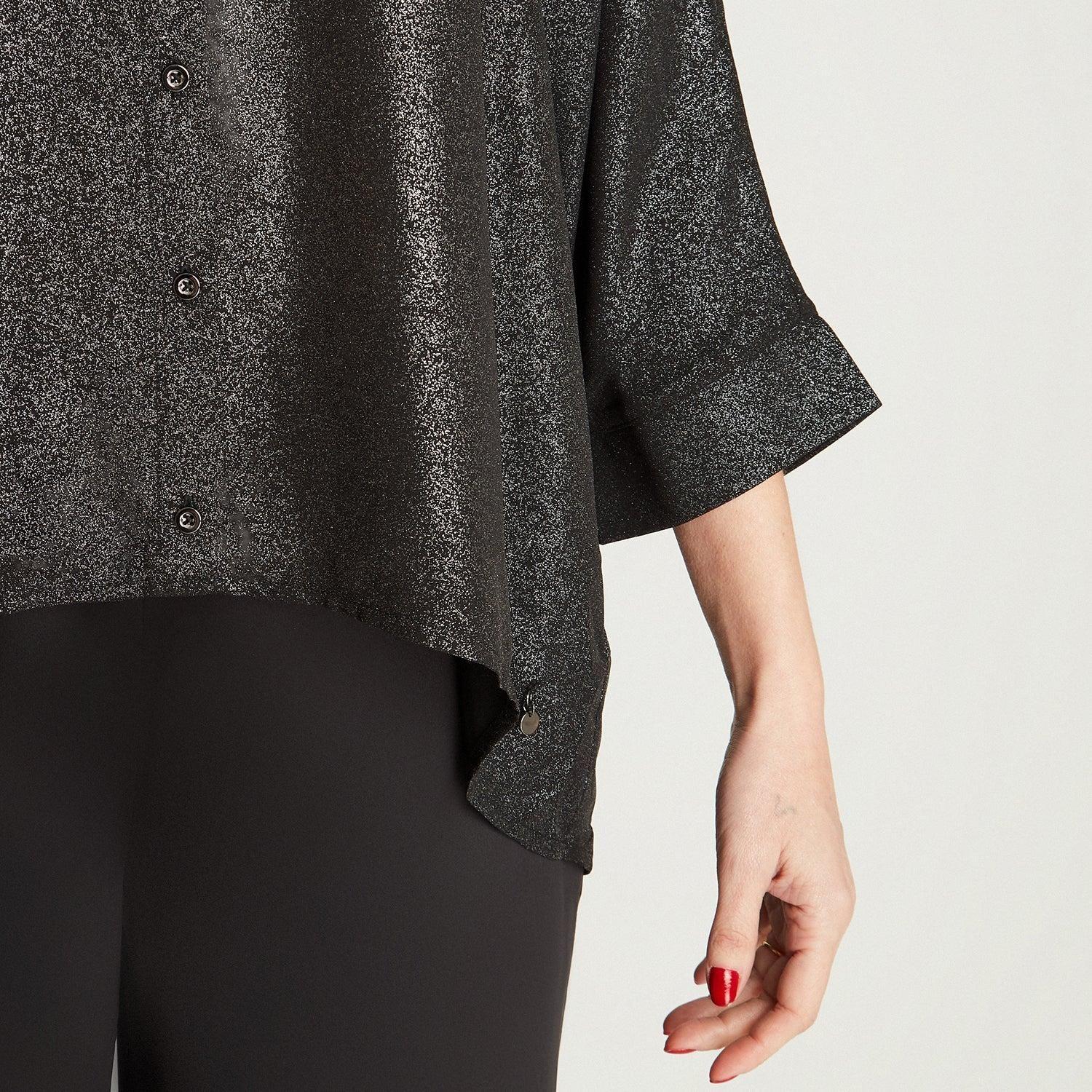 Blusa Negro Manga Kimono Cuello Camisero-2