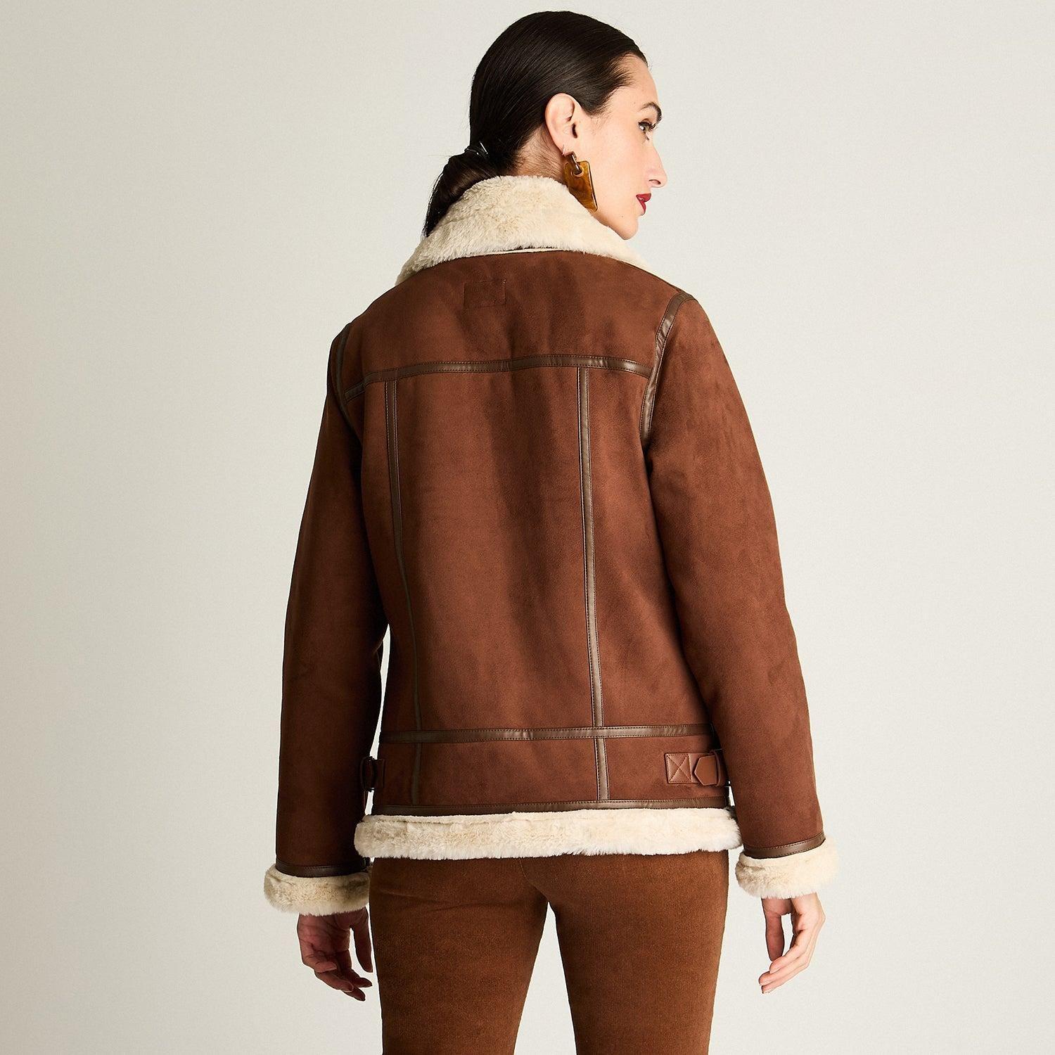 Chaqueta Biker Bonded Cinturón Café-0