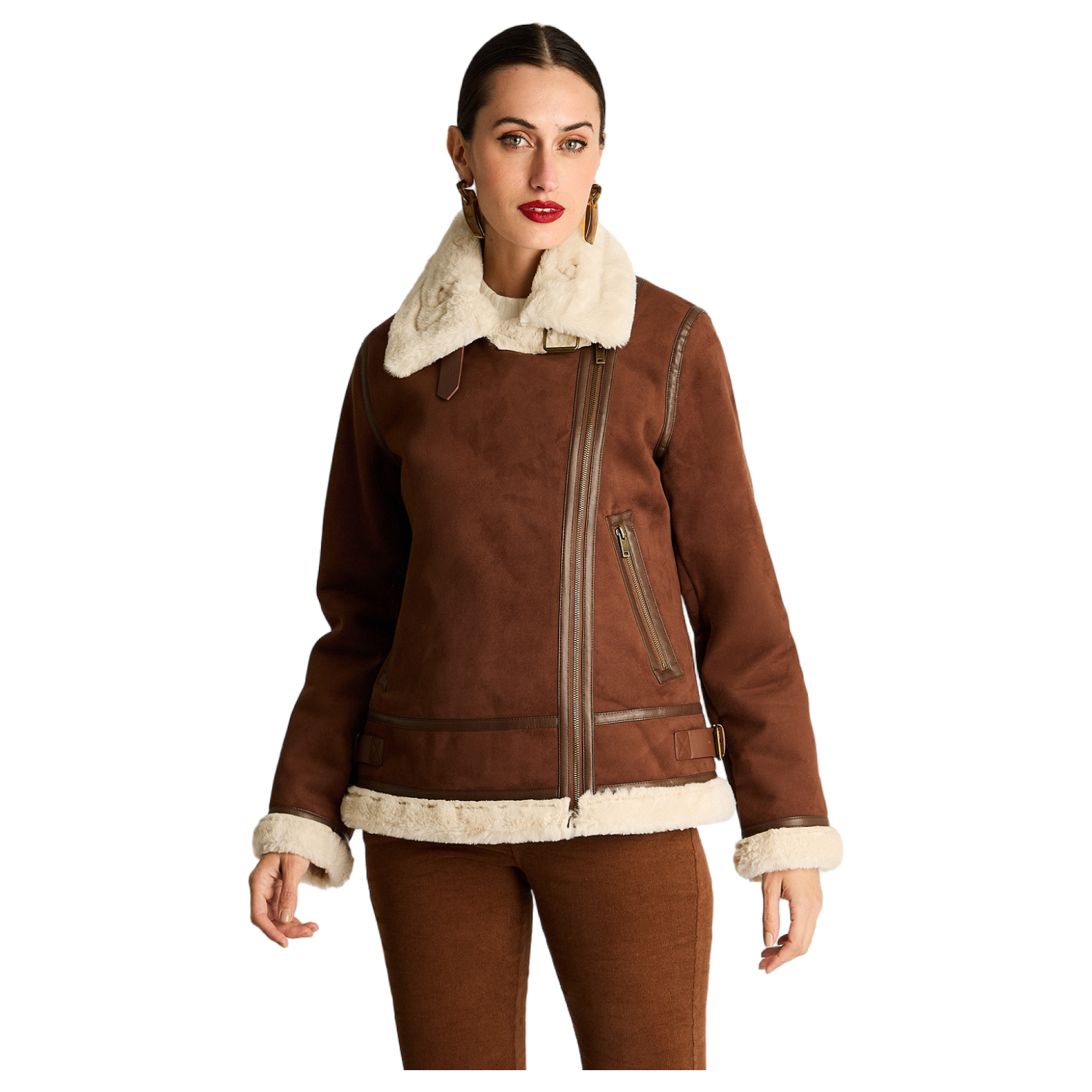Chaqueta Biker Bonded Cinturón Café-4