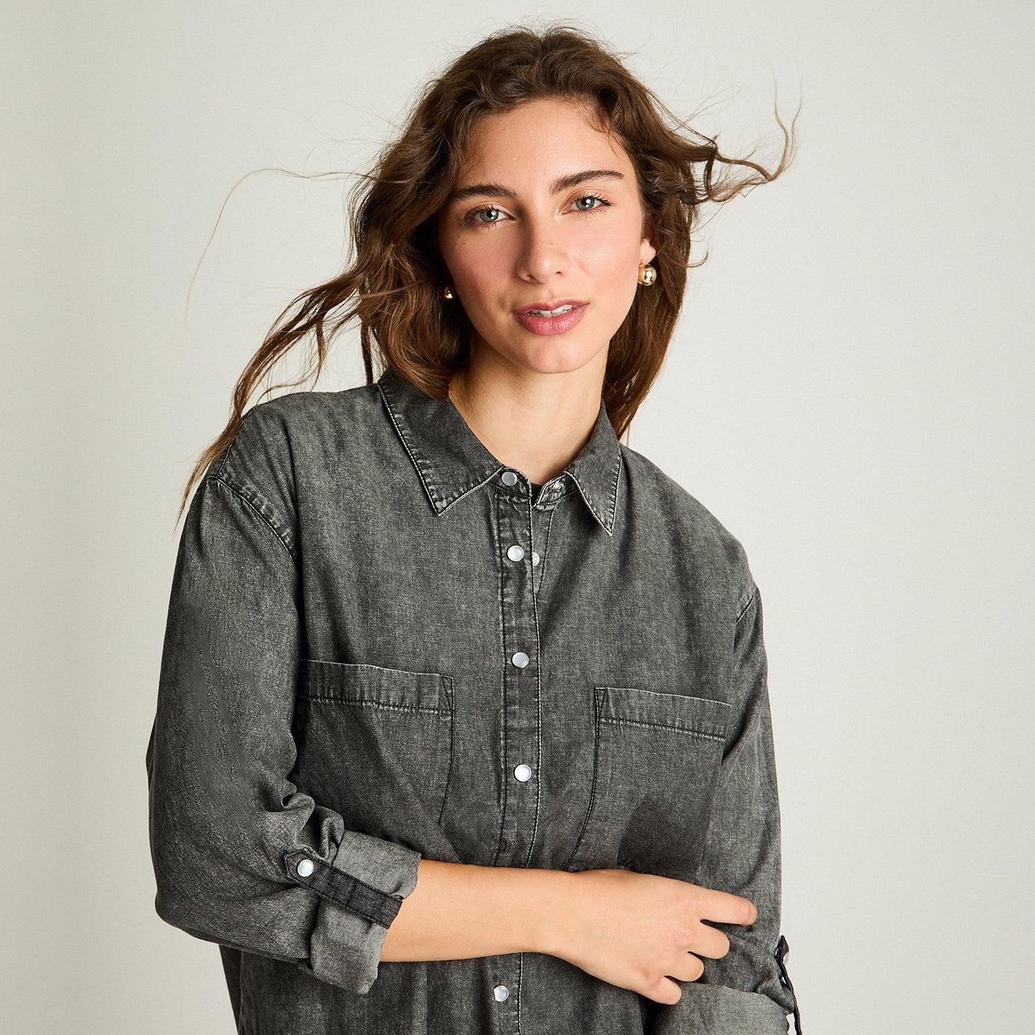 Blusa Acid Wash Detalle Roturas Gris-2