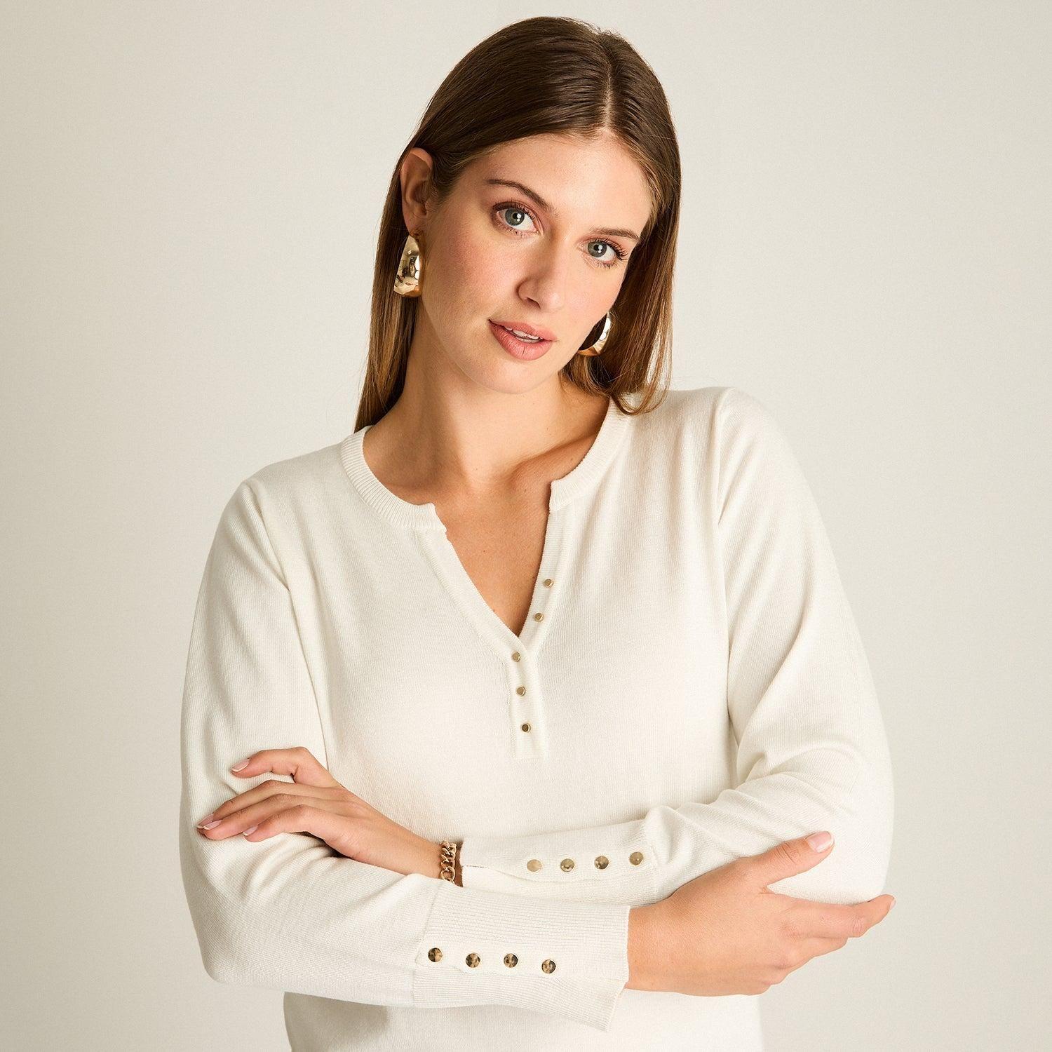 Sweater Crudo Escote Mao con Botones en Manga-2