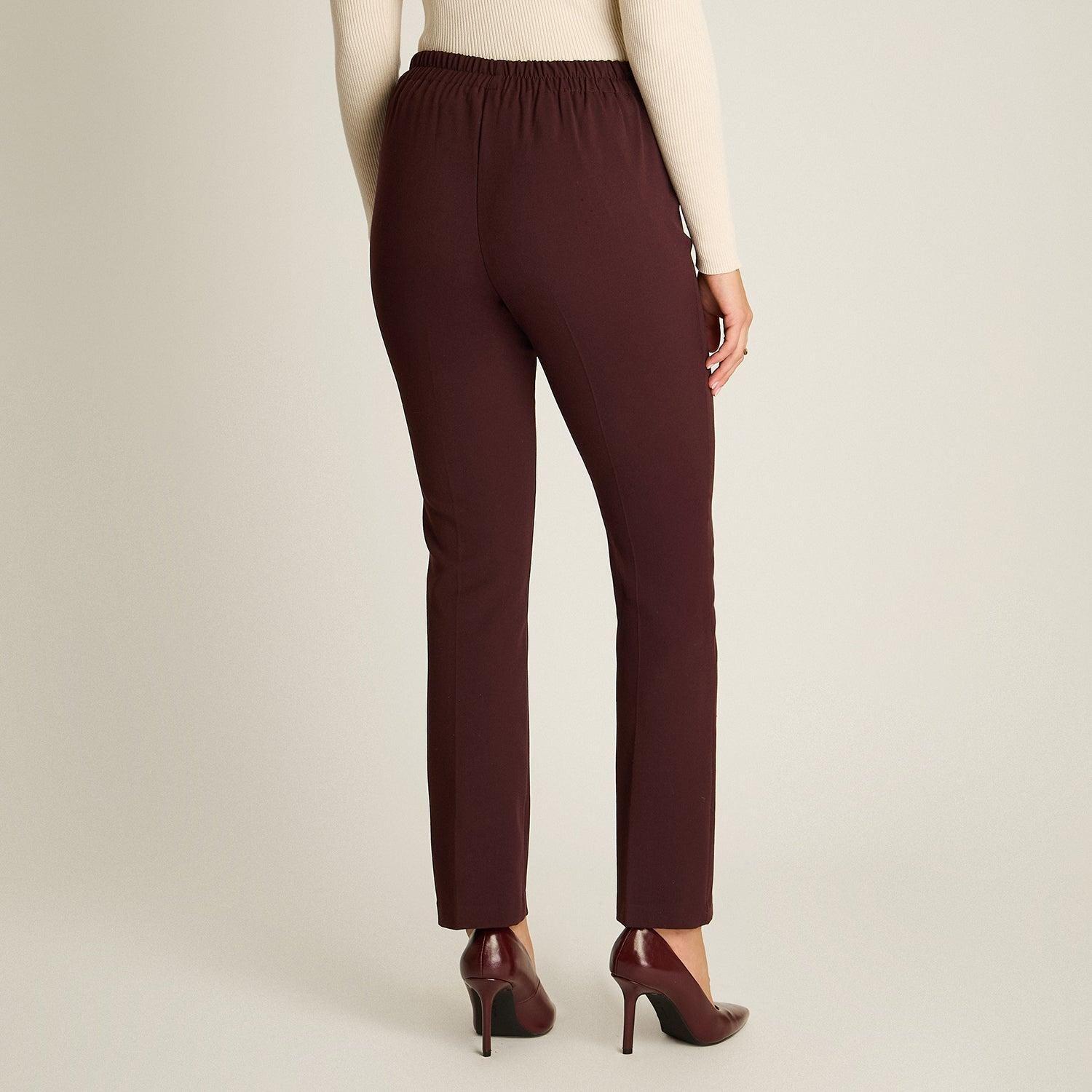 Pantalón Burdeo Básico Recto con Pretina Elasticada-1