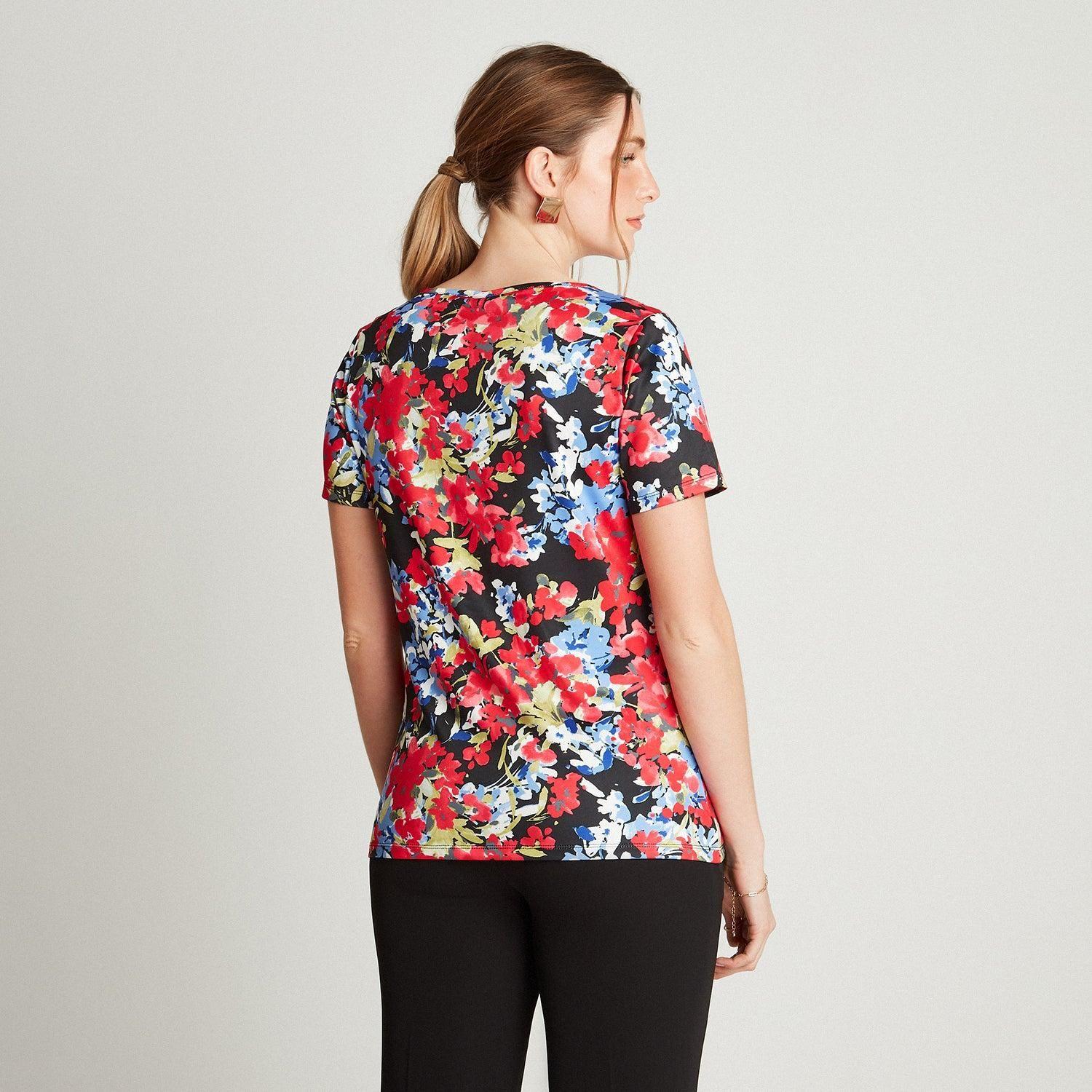 Polera Manga Corta Estampado Floral Azul-1
