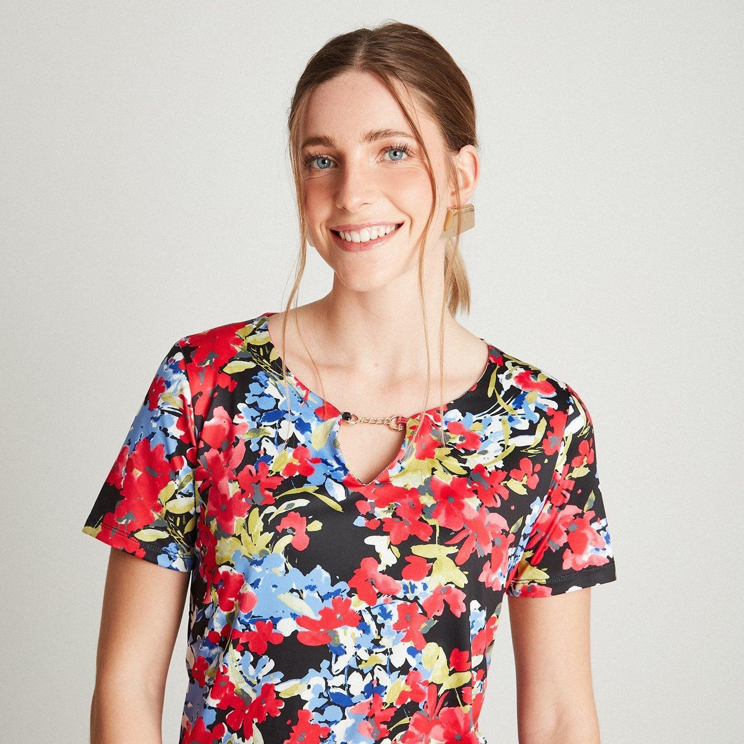 Polera Manga Corta Estampado Floral Azul-2