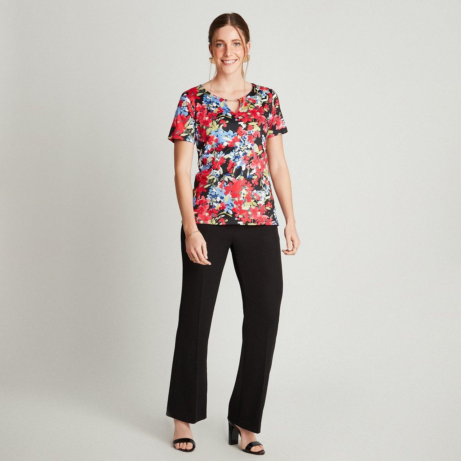 Polera Manga Corta Estampado Floral Azul-3