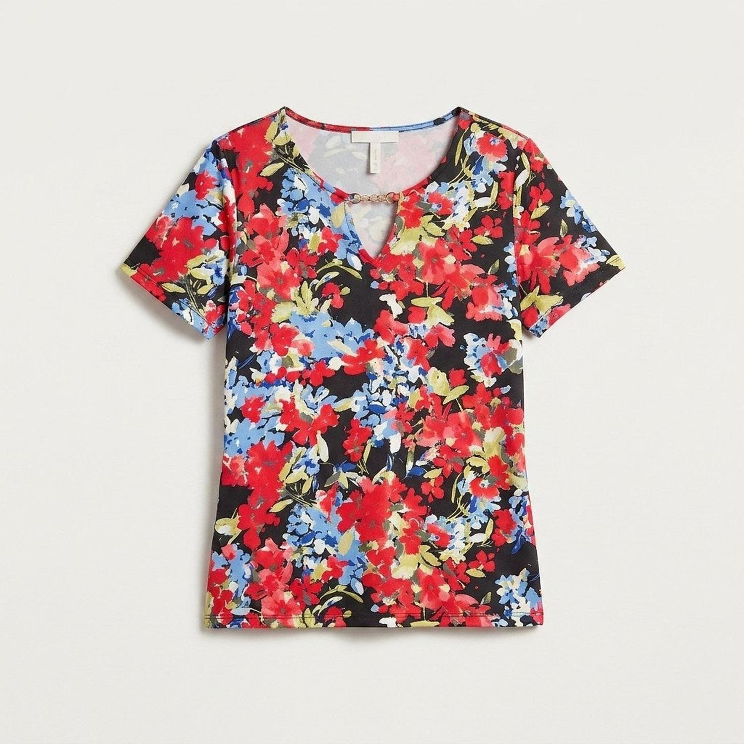 Polera Manga Corta Estampado Floral Azul-4