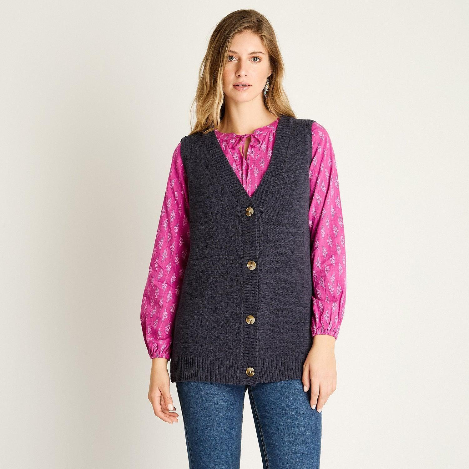 Chaleco Cardigan Azul Sin Mangas-0