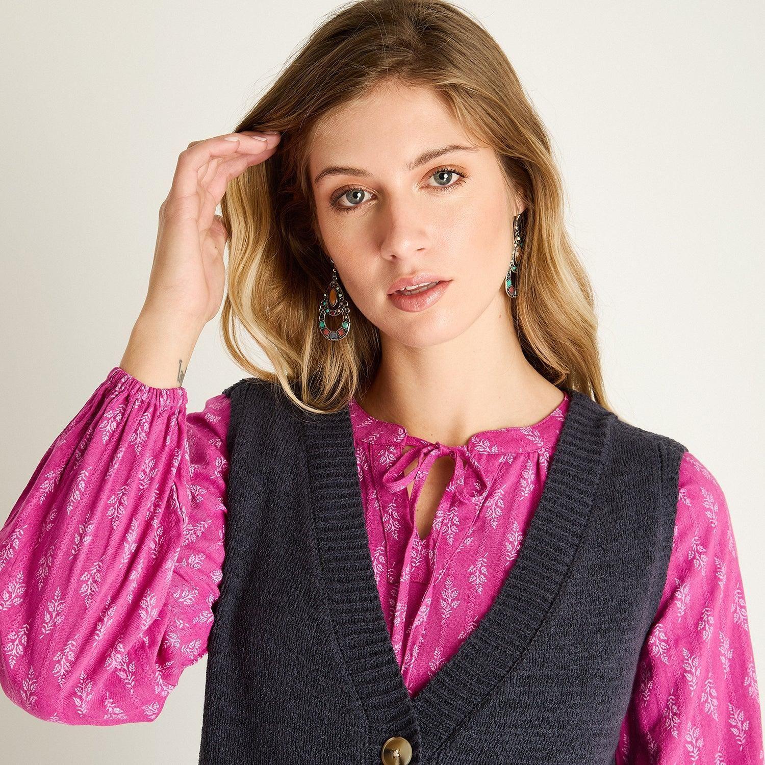 Chaleco Cardigan Azul Sin Mangas-2