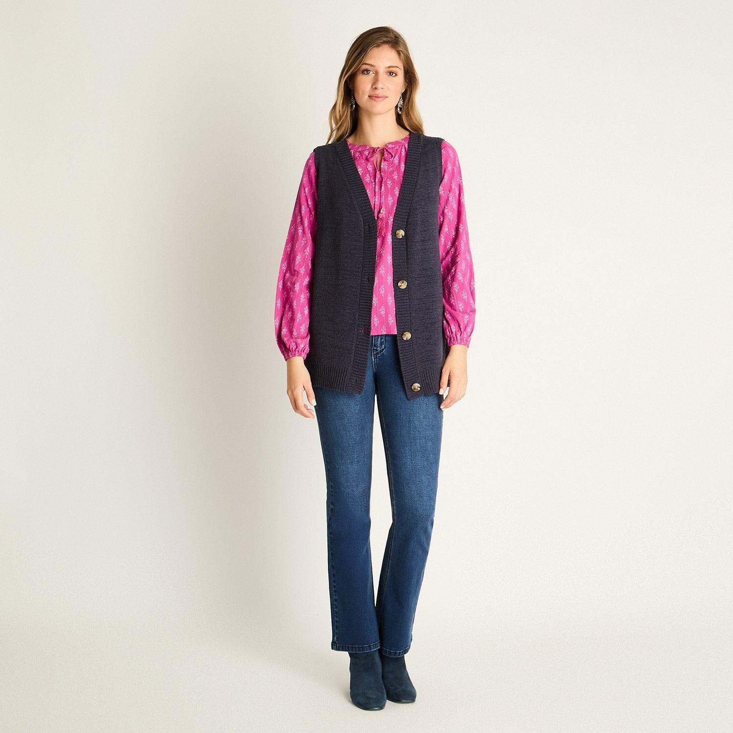 Chaleco Cardigan Azul Sin Mangas-3