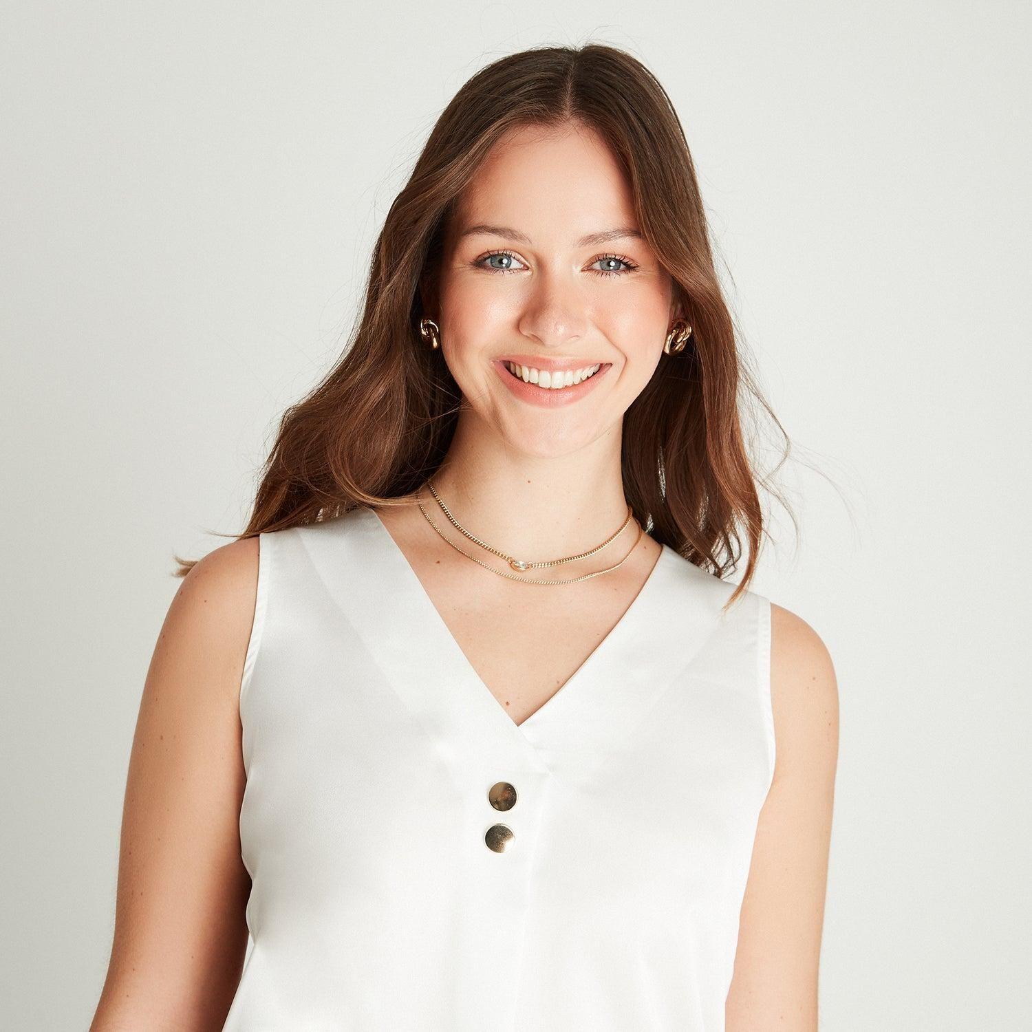 Blusa Blanco Botones Decorativos En Escote-2