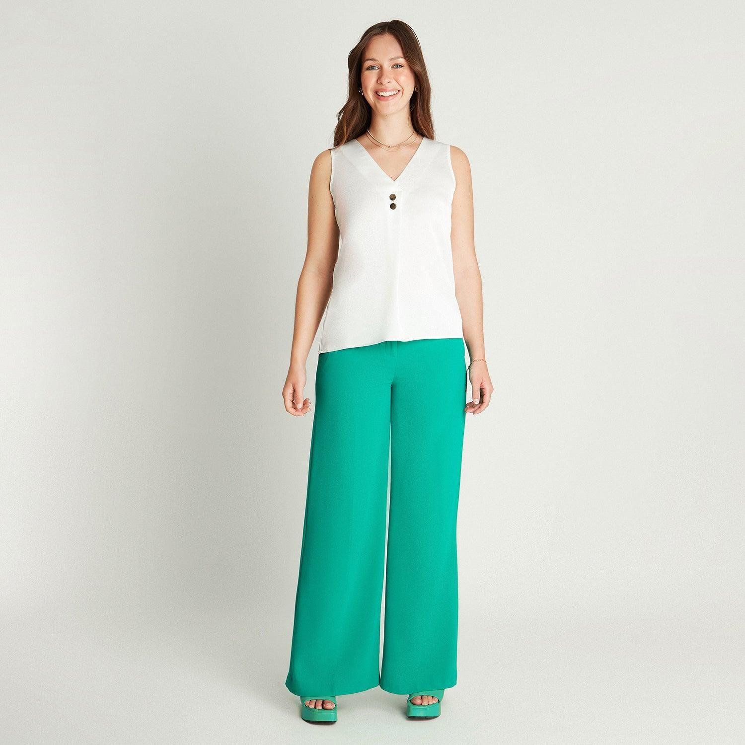 Blusa Blanco Botones Decorativos En Escote-3