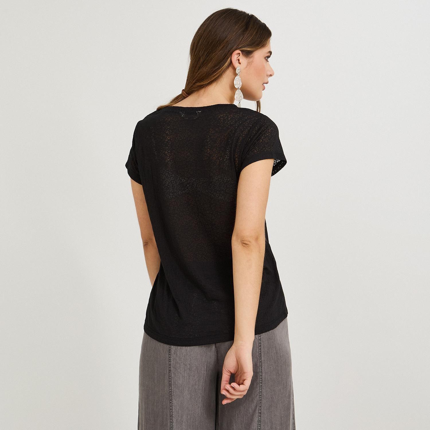 Polera con Técnica Deboré Estampada Negro-1