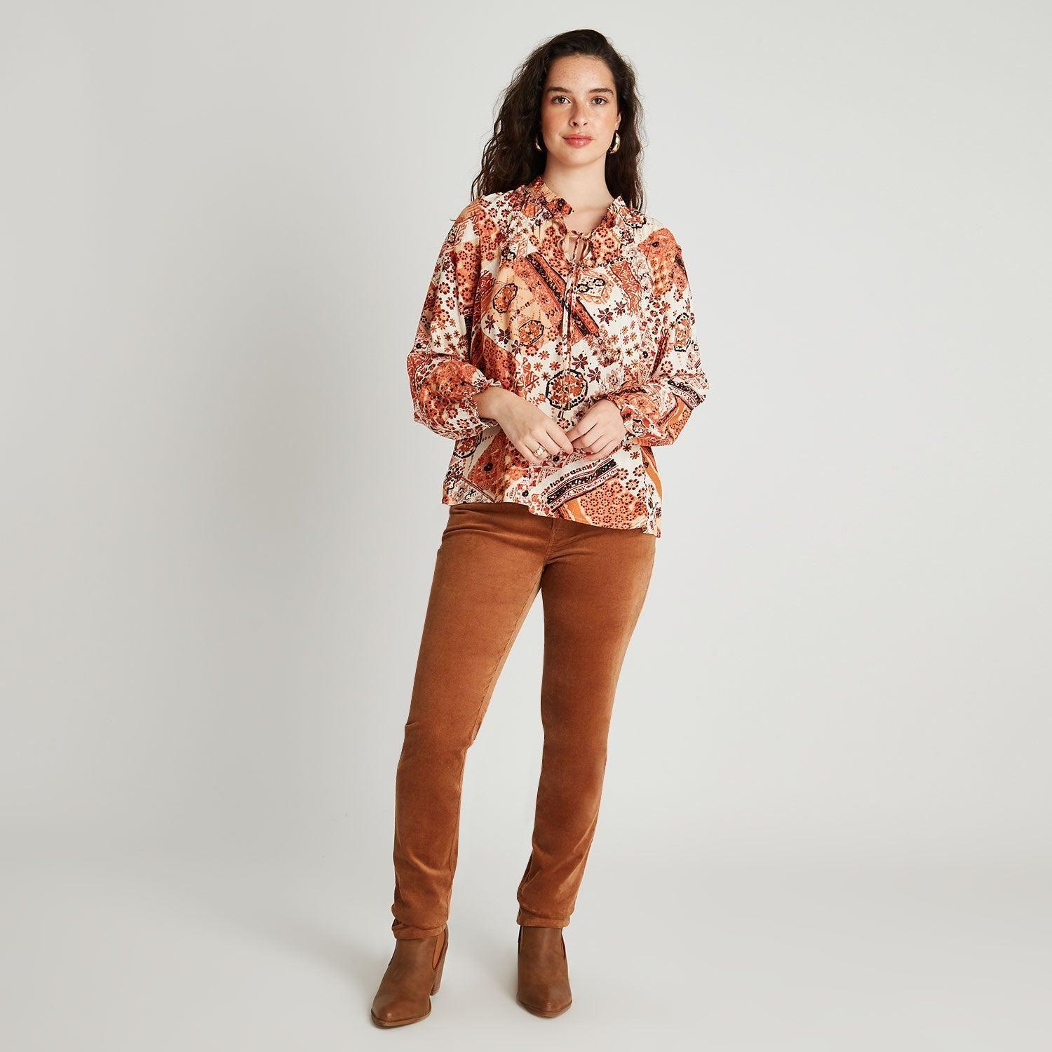 Blusa Con Lúrex Y Amarra En Escote Terracota-3