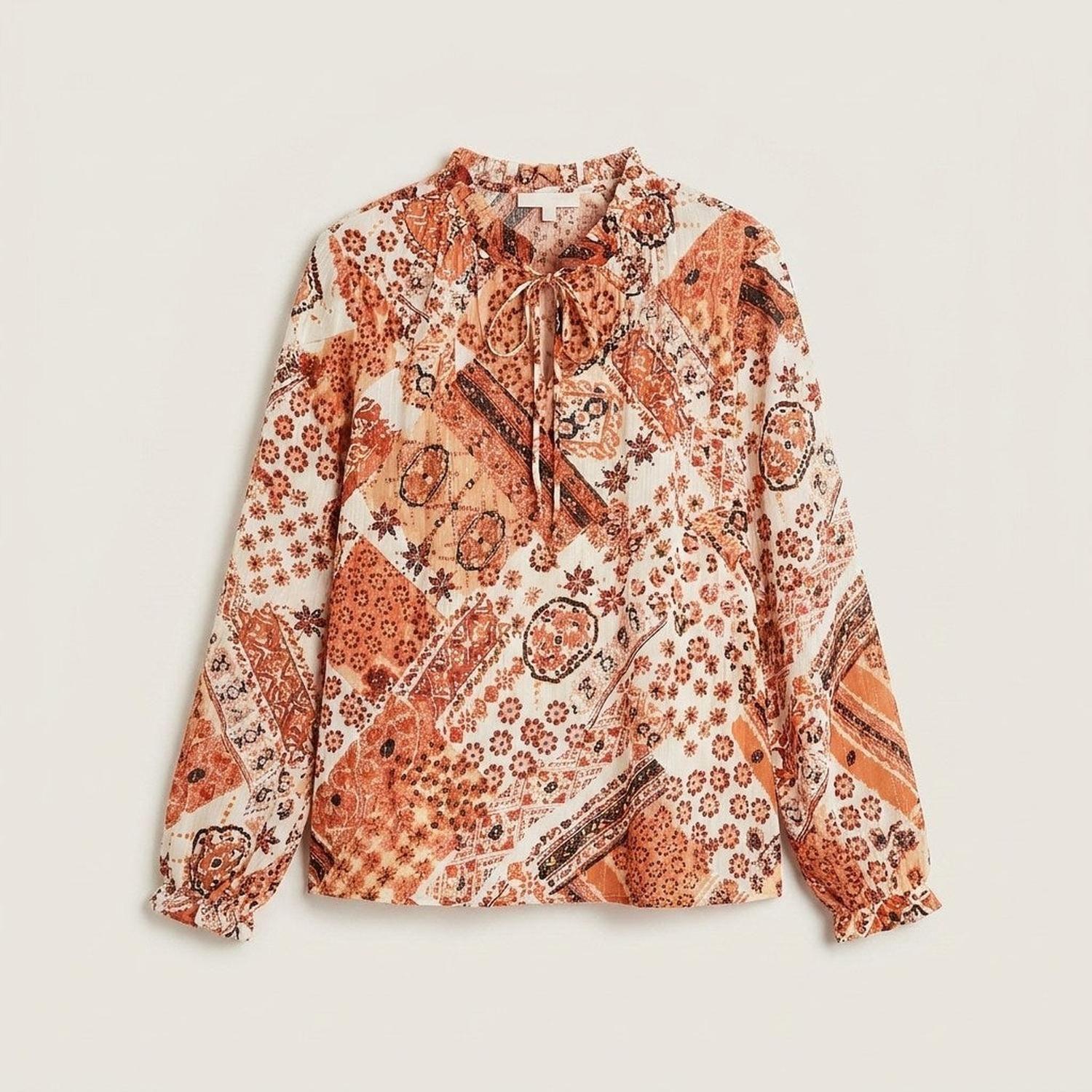 Blusa Con Lúrex Y Amarra En Escote Terracota-4