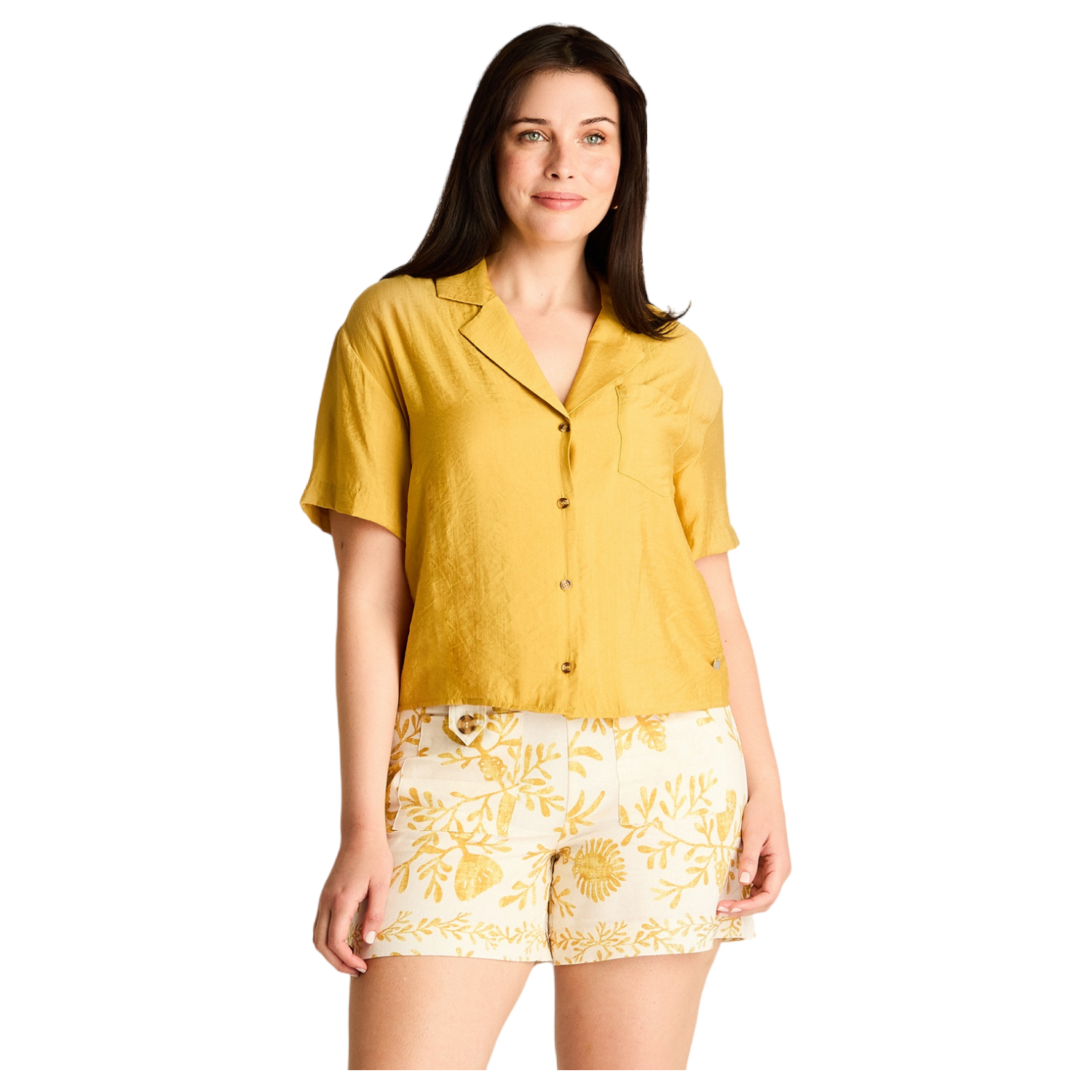 Blusa Mostaza Manga Corta No Elasticado Sin Forro Calce Normal-0