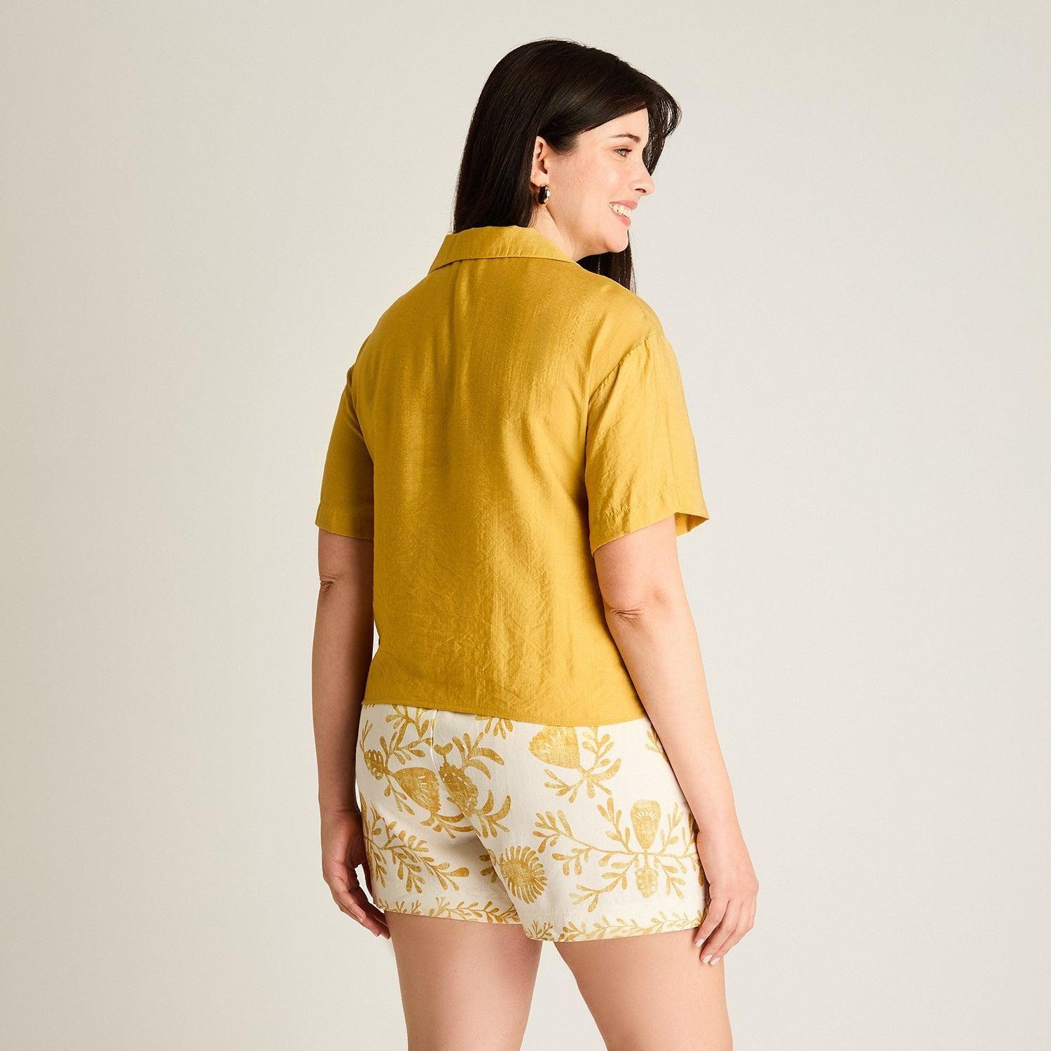 Blusa Mostaza Manga Corta No Elasticado Sin Forro Calce Normal-1