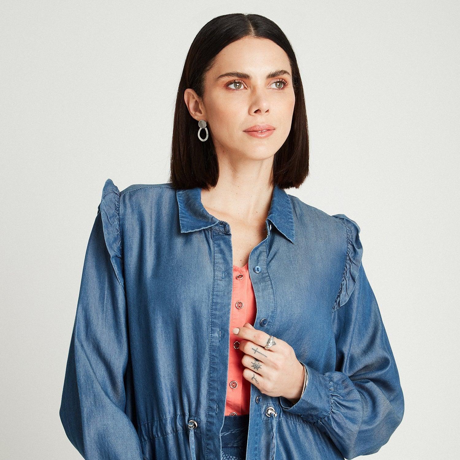 Tapado Azul Oscuro Manga Larga Cuello Camisero-2