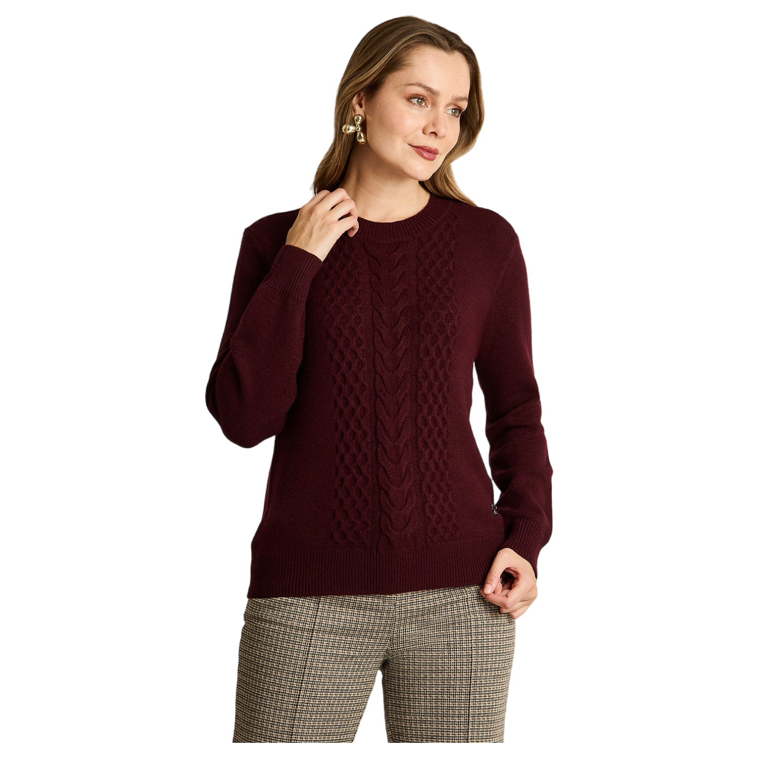Sweater Burdeo con Trenzado en Relieve en Tejido-0