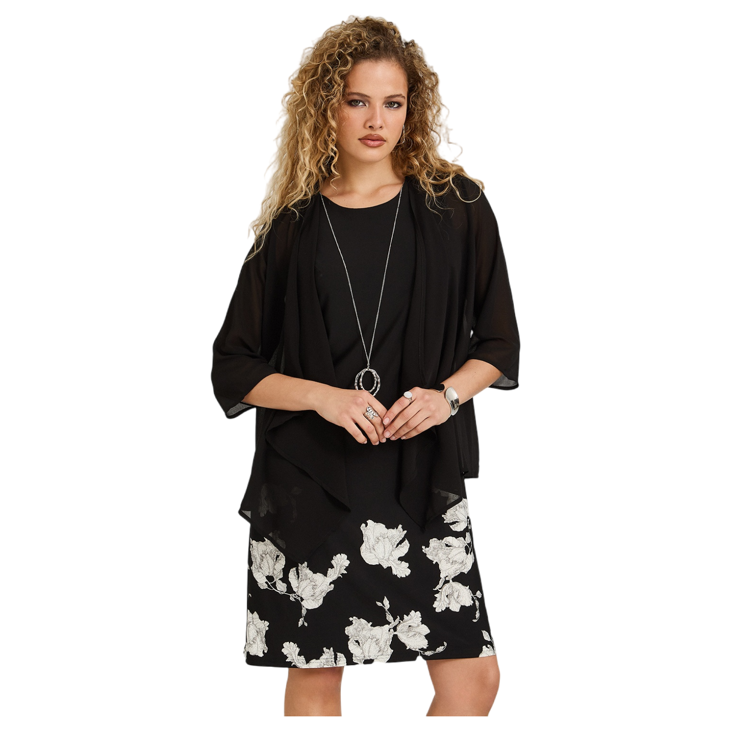 Vestido Corto Estampado Localizado Twin Set con Tapado y Collar Negro-0