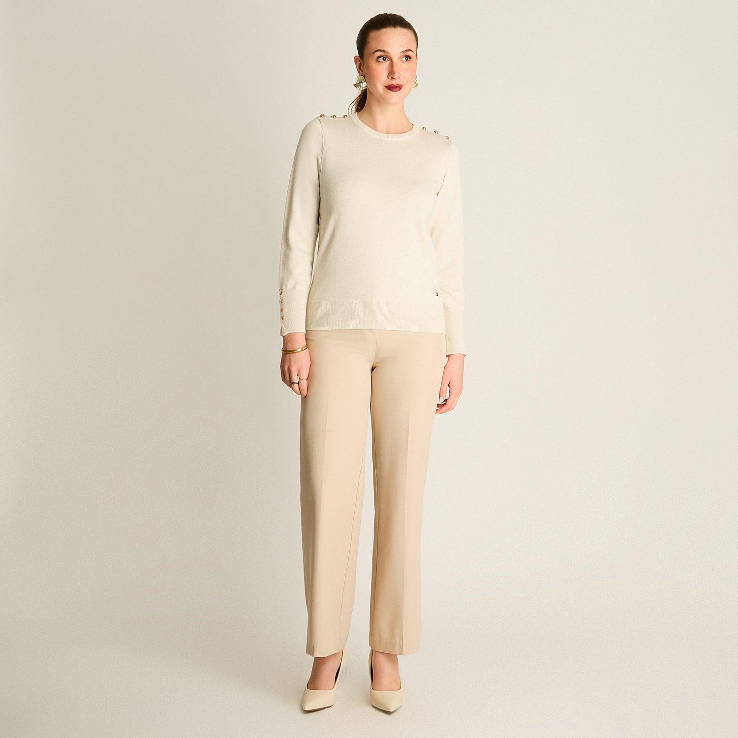 Sweater Arena Cuello Redondo con Botones en Hombros-3