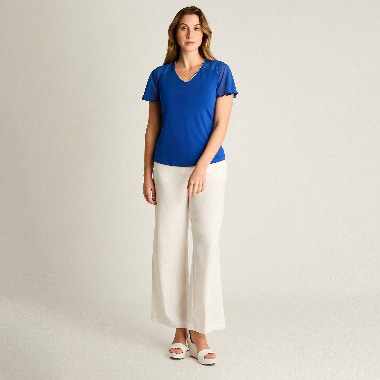 Polera Azul Oscuro Manga Corta con Volantes-3