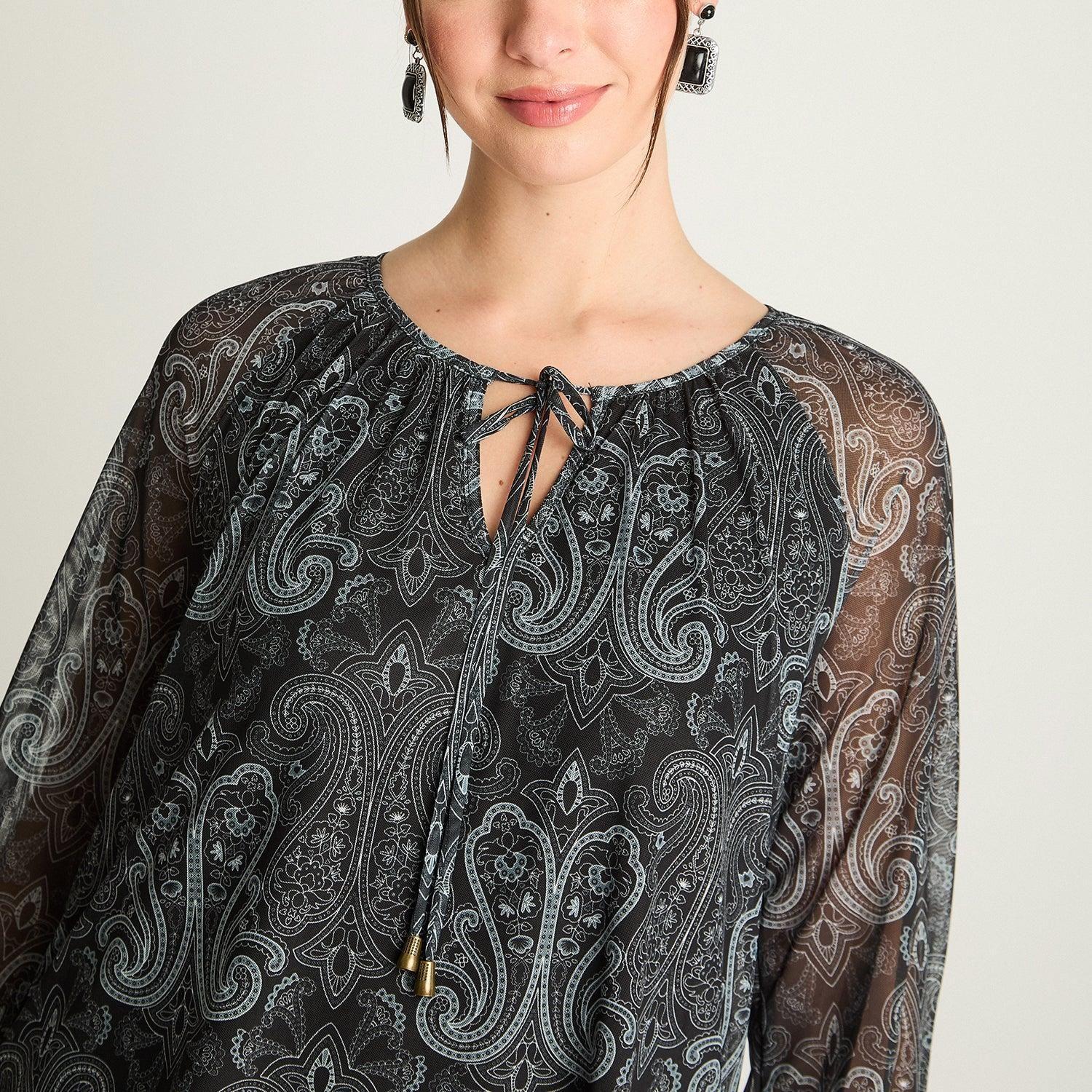 Polera Manga Larga Mesh Print Negro-2
