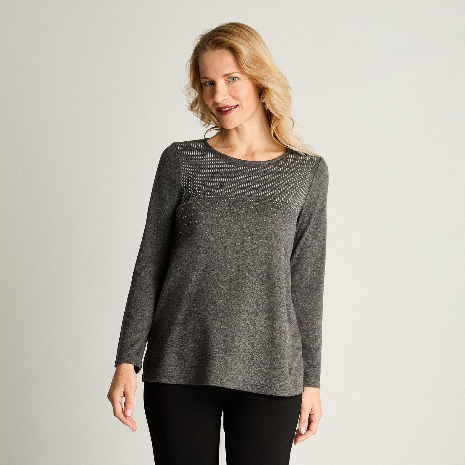 Polera Manga Larga Lanilla Con Strass Gris-0