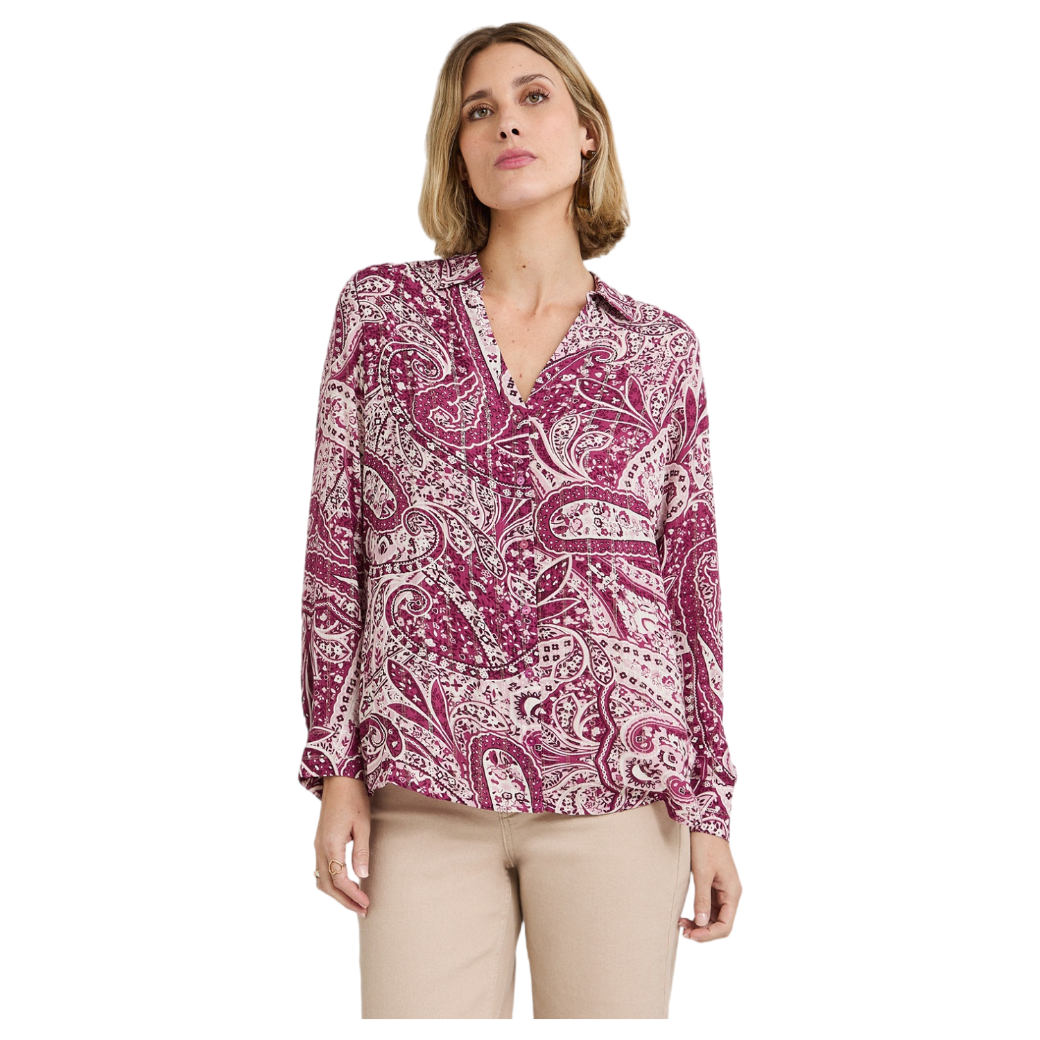 Blusa Manga Larga Print con Lurex Morado-0
